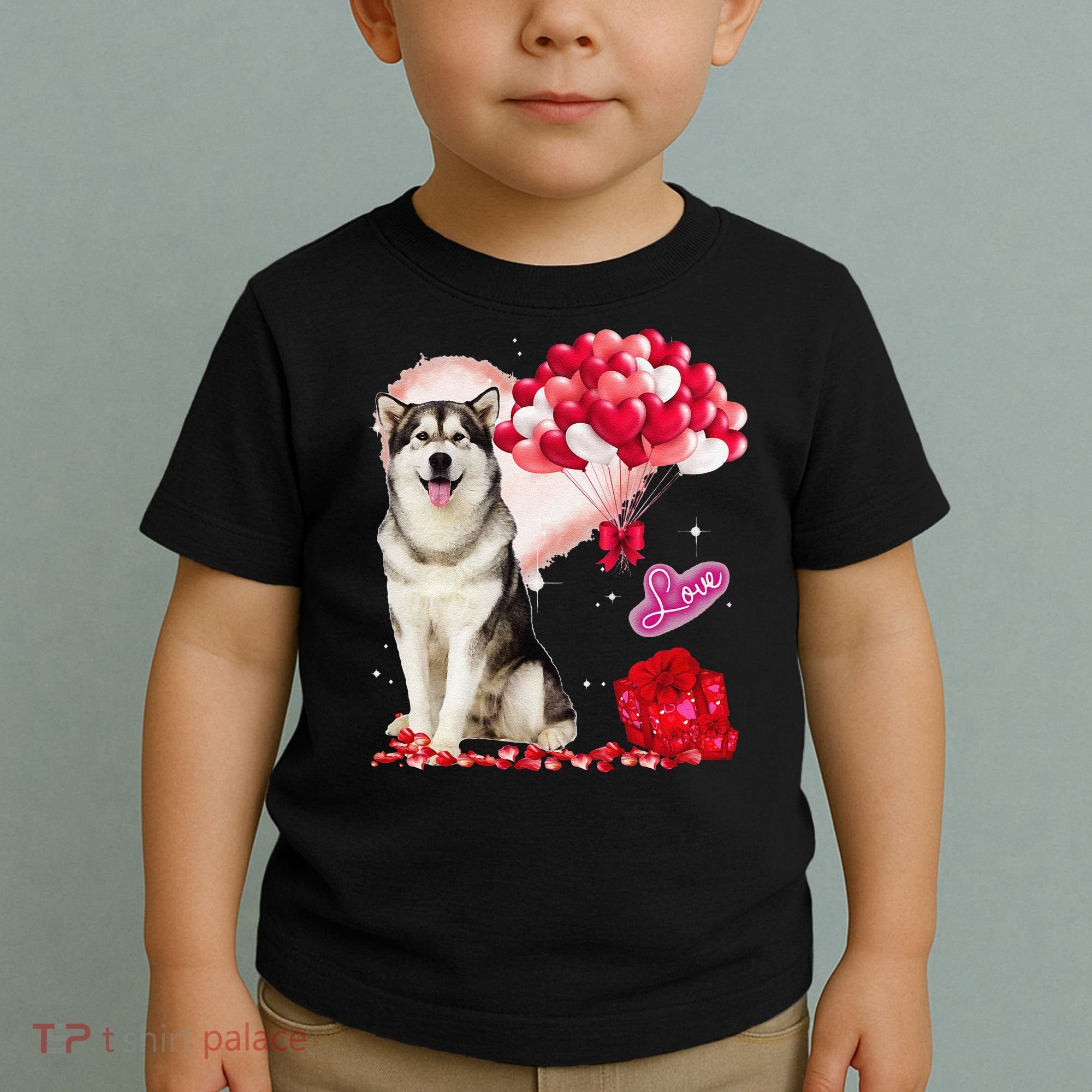 Cute Alaskan Malamute Balloon Heart Valentine's Day Toddler T-Shirt