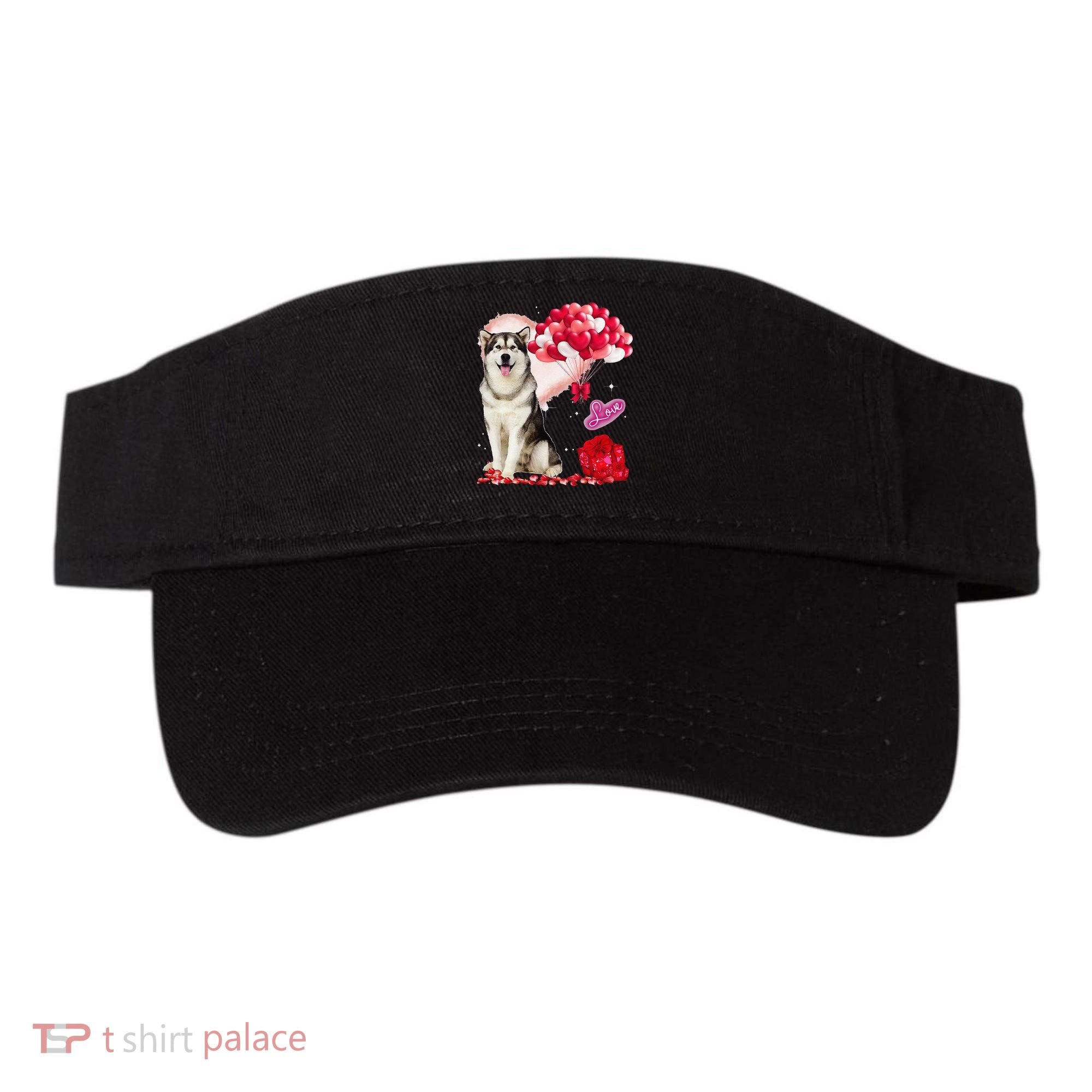 Cute Alaskan Malamute Balloon Heart Valentine's Day Visor