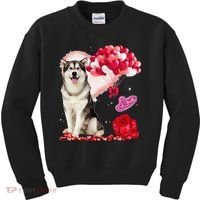 Cute Alaskan Malamute Balloon Heart Valentine's Day Kids Sweatshirt thumb 0