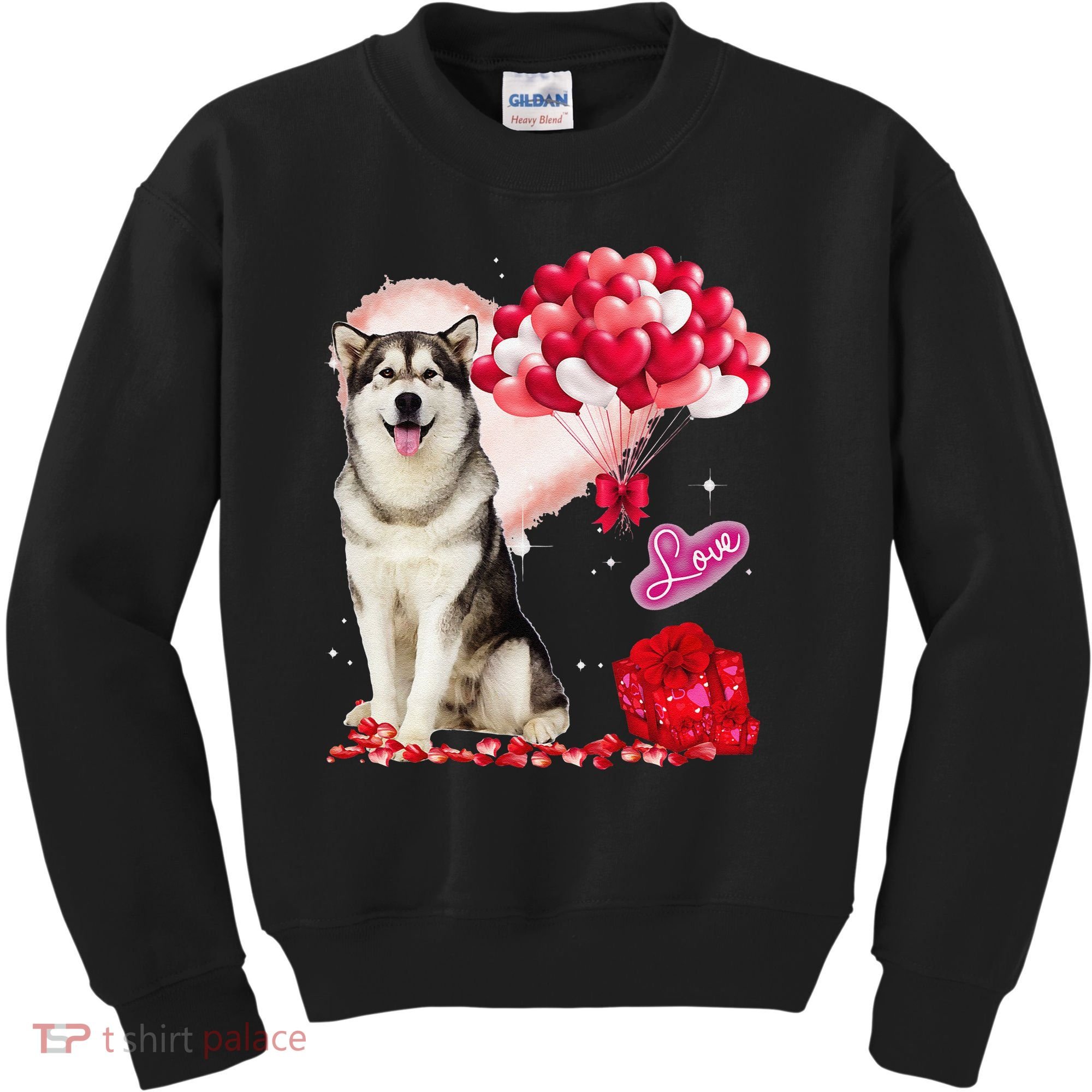 Cute Alaskan Malamute Balloon Heart Valentine's Day Kids Sweatshirt