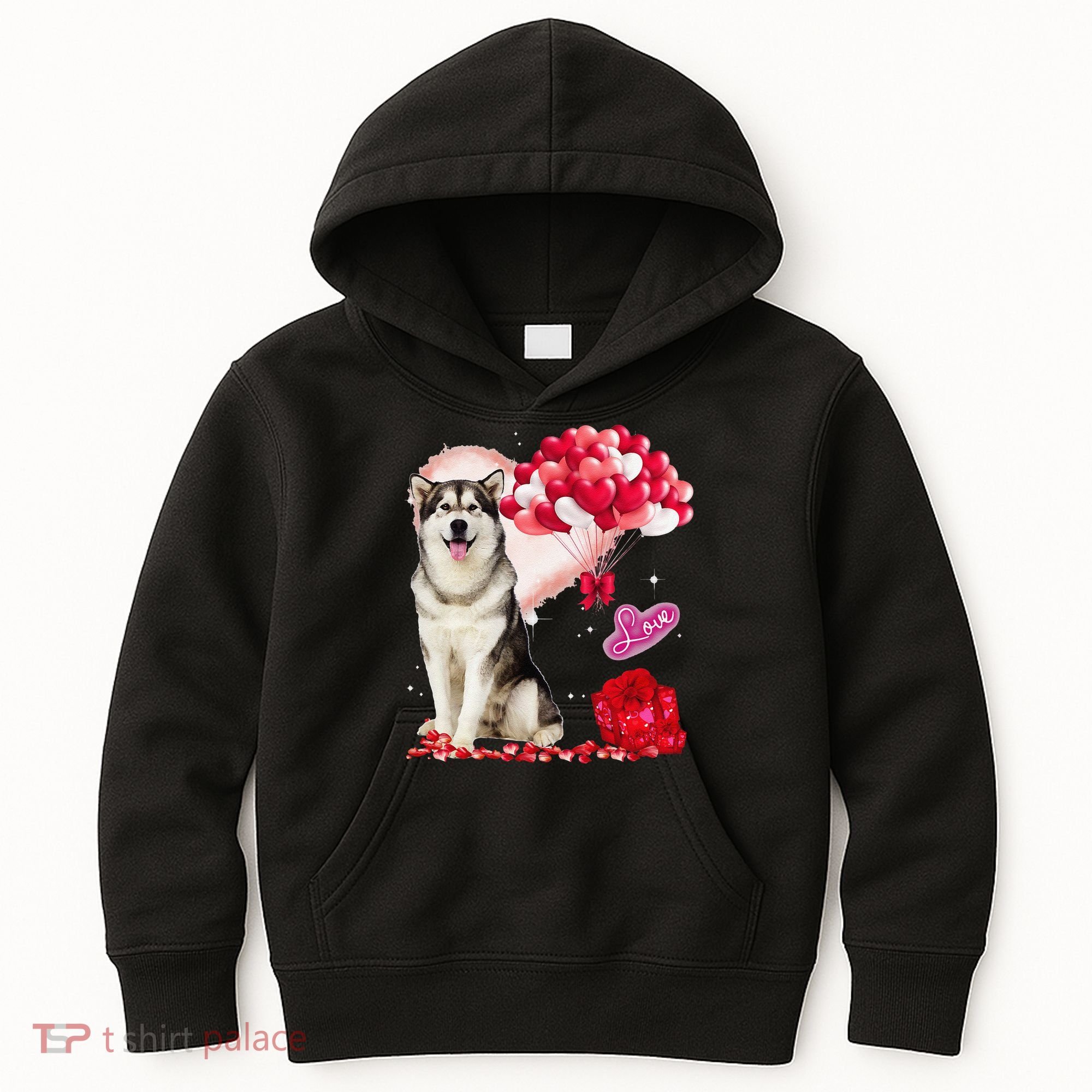 Cute Alaskan Malamute Balloon Heart Valentine's Day Kids Hoodie