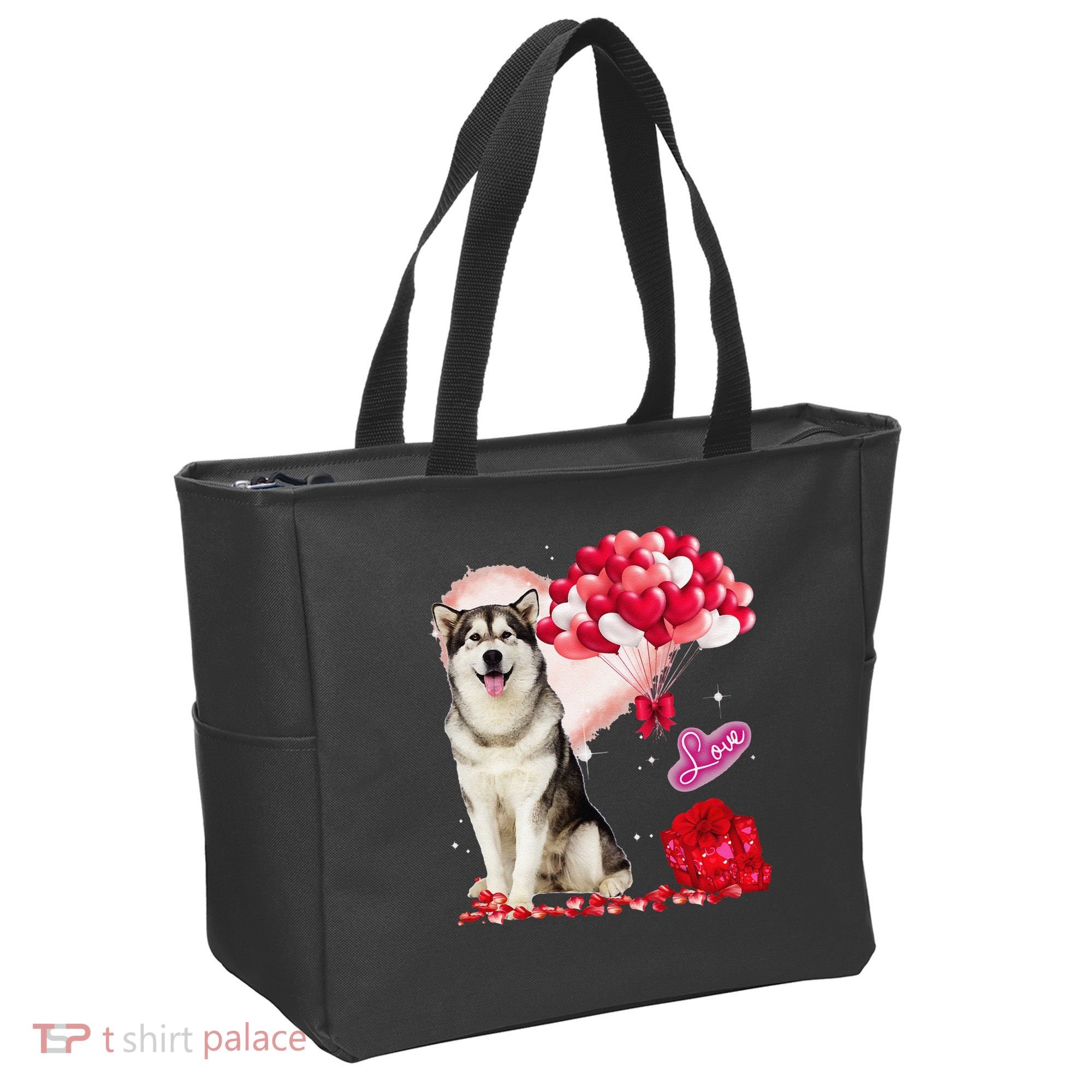 Cute Alaskan Malamute Balloon Heart Valentine's Day Tote Bag