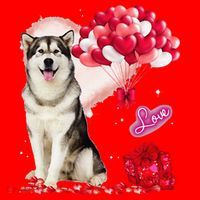 Cute Alaskan Malamute Balloon Heart Valentine's Day Santa Hat thumb 1