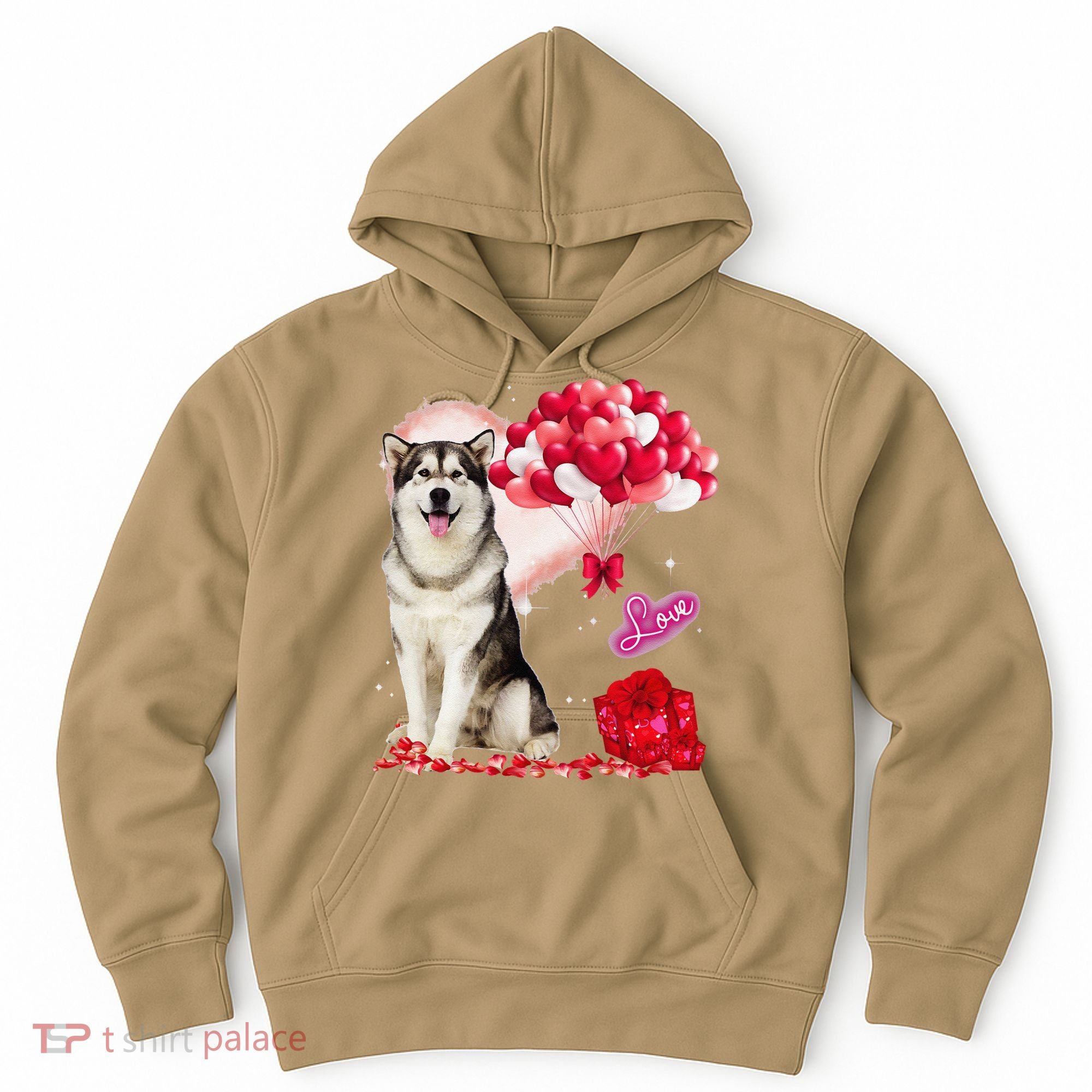 Cute Alaskan Malamute Balloon Heart Valentine's Day Hoodie