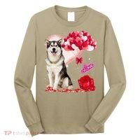 Cute Alaskan Malamute Balloon Heart Valentine's Day Long Sleeve Shirt thumb 0
