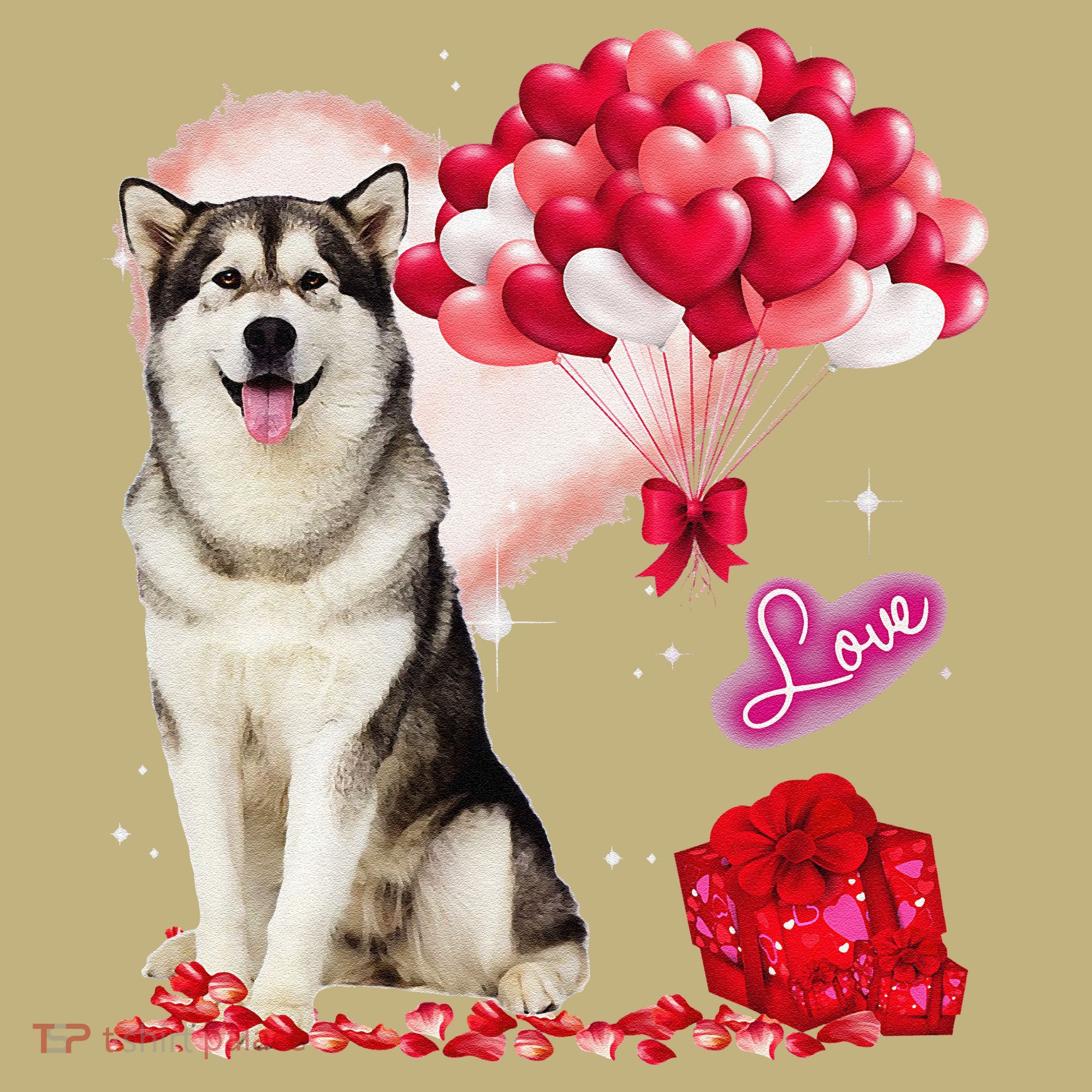 Cute Alaskan Malamute Balloon Heart Valentine's Day Long Sleeve Shirt