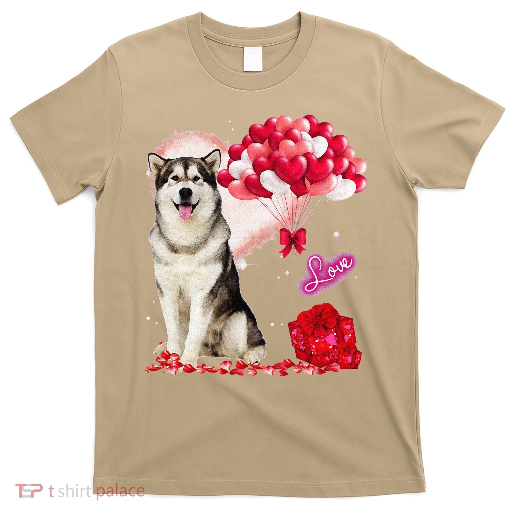Cute Alaskan Malamute Balloon Heart Valentine's Day T-Shirt