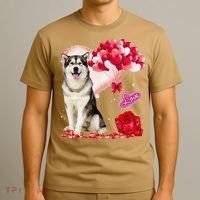 Cute Alaskan Malamute Balloon Heart Valentine's Day T-Shirt thumb 3