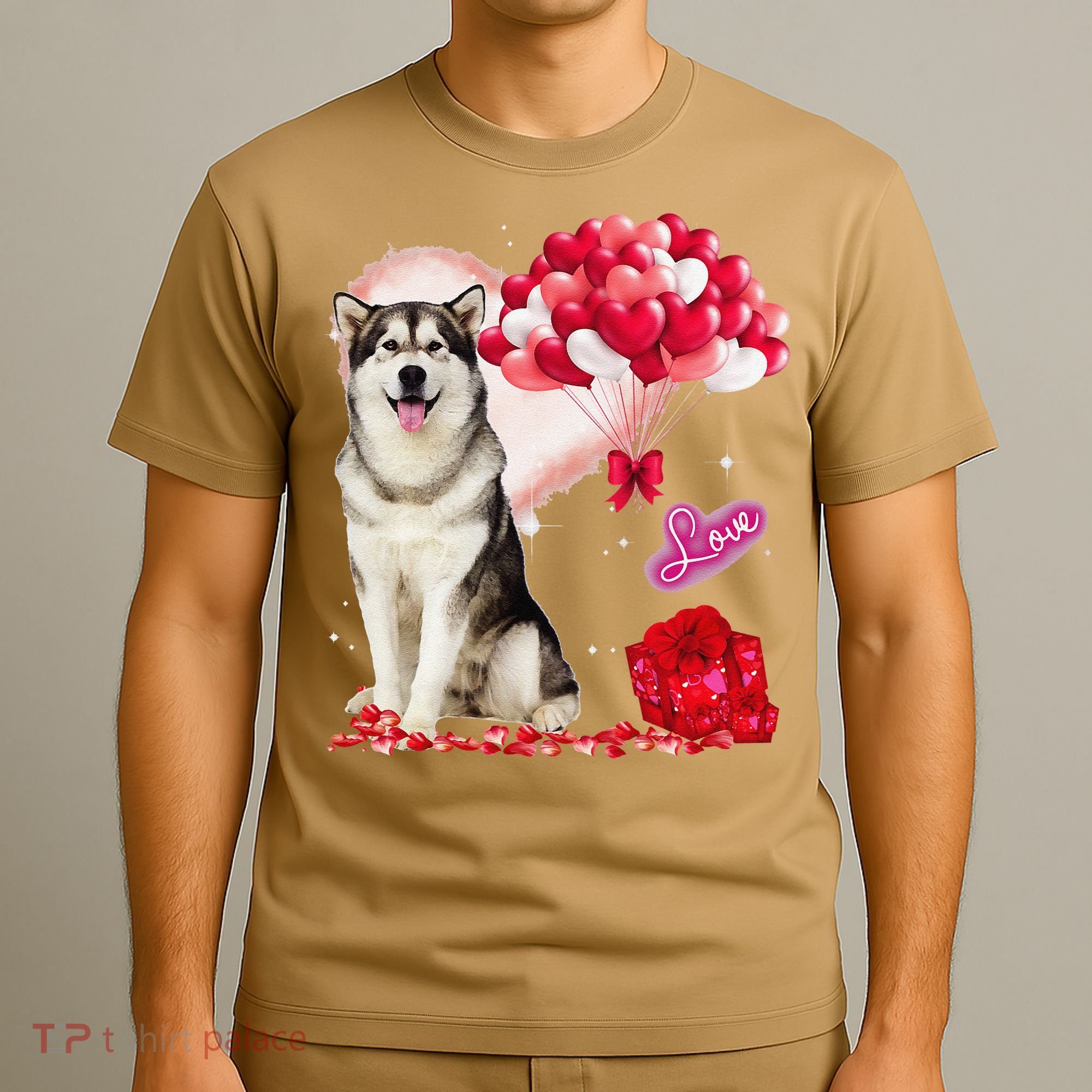 Cute Alaskan Malamute Balloon Heart Valentine's Day T-Shirt