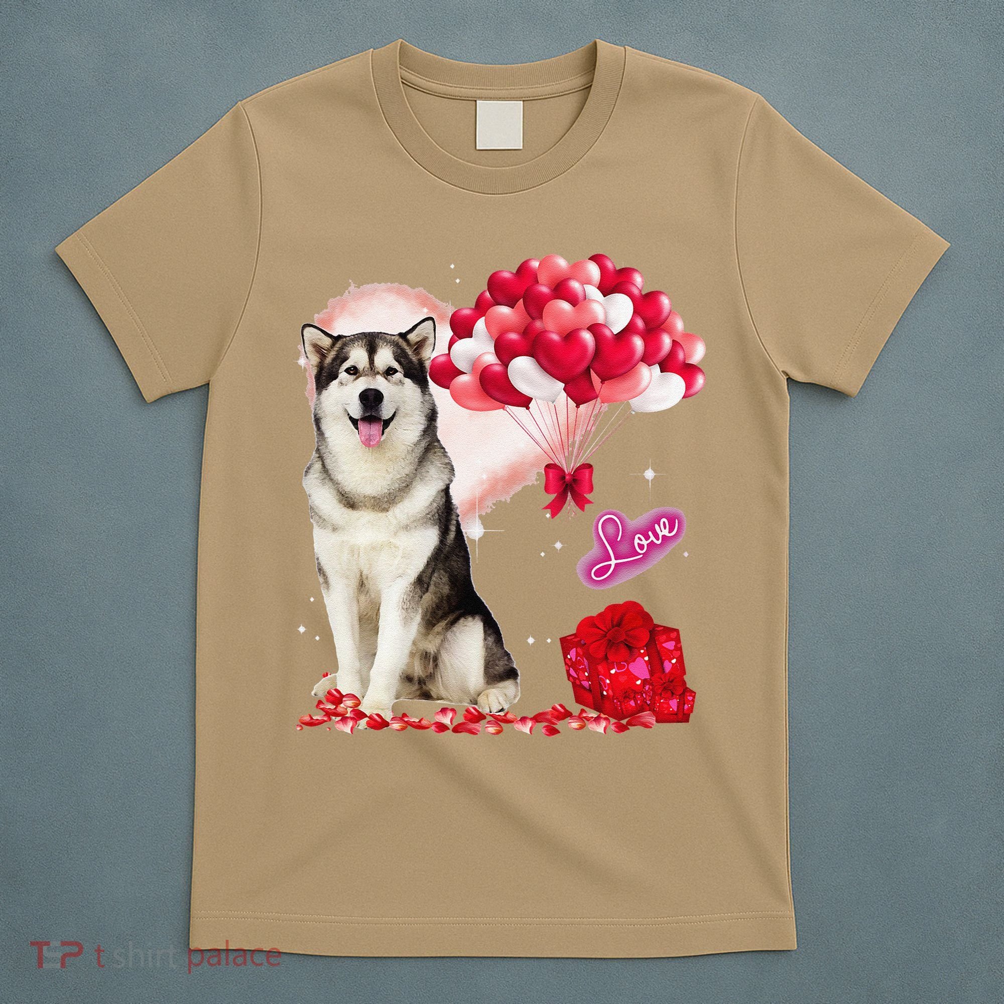 Cute Alaskan Malamute Balloon Heart Valentine's Day T-Shirt