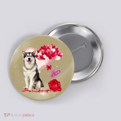 Cute Alaskan Malamute Balloon Heart Valentine's Day Button