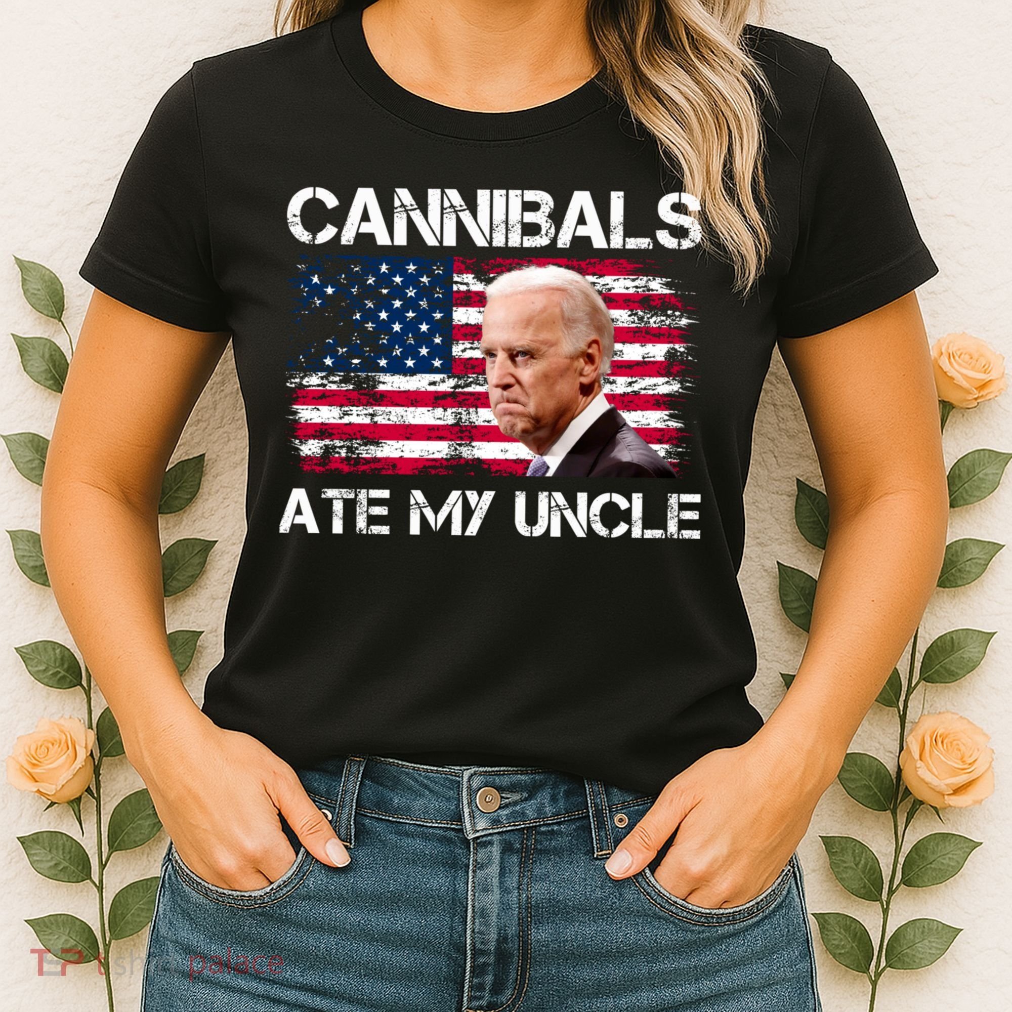 Cannibals Ate My Uncle Us Flag Biden Vinatge Women's T-Shirt