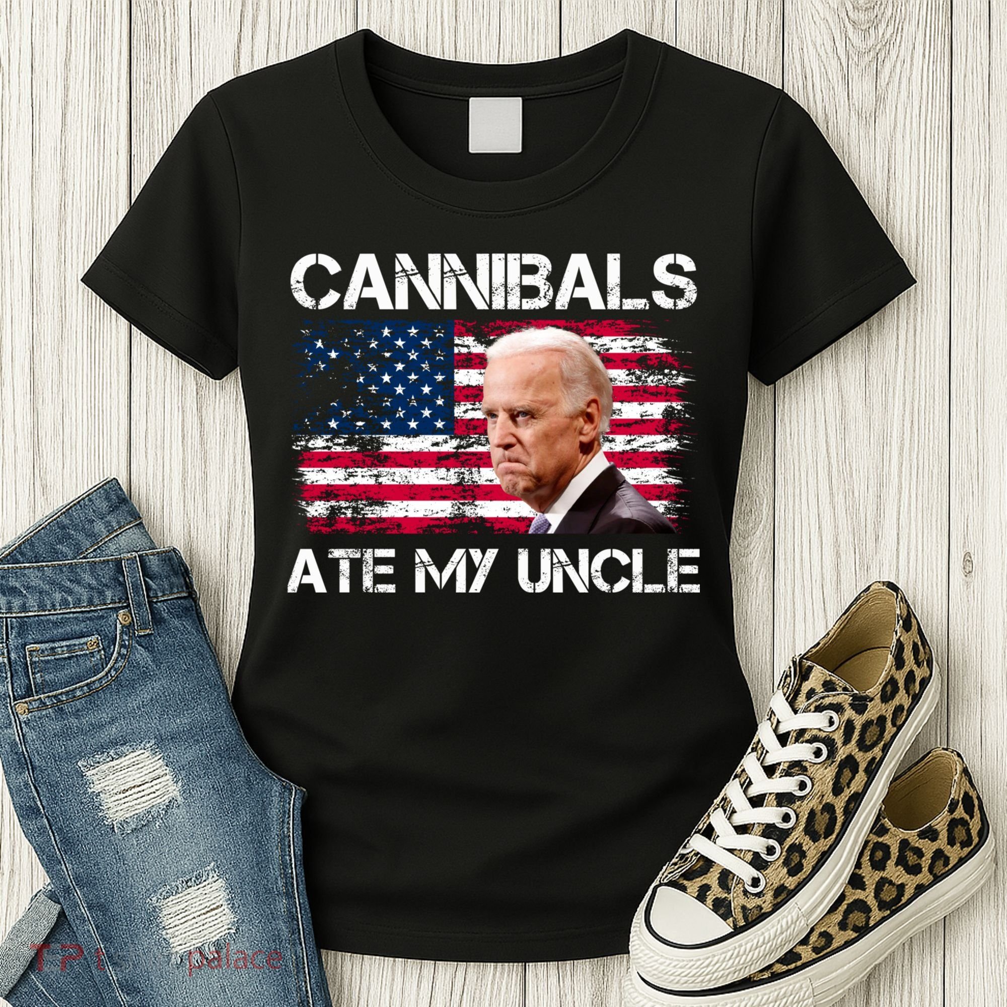Cannibals Ate My Uncle Us Flag Biden Vinatge Women's T-Shirt