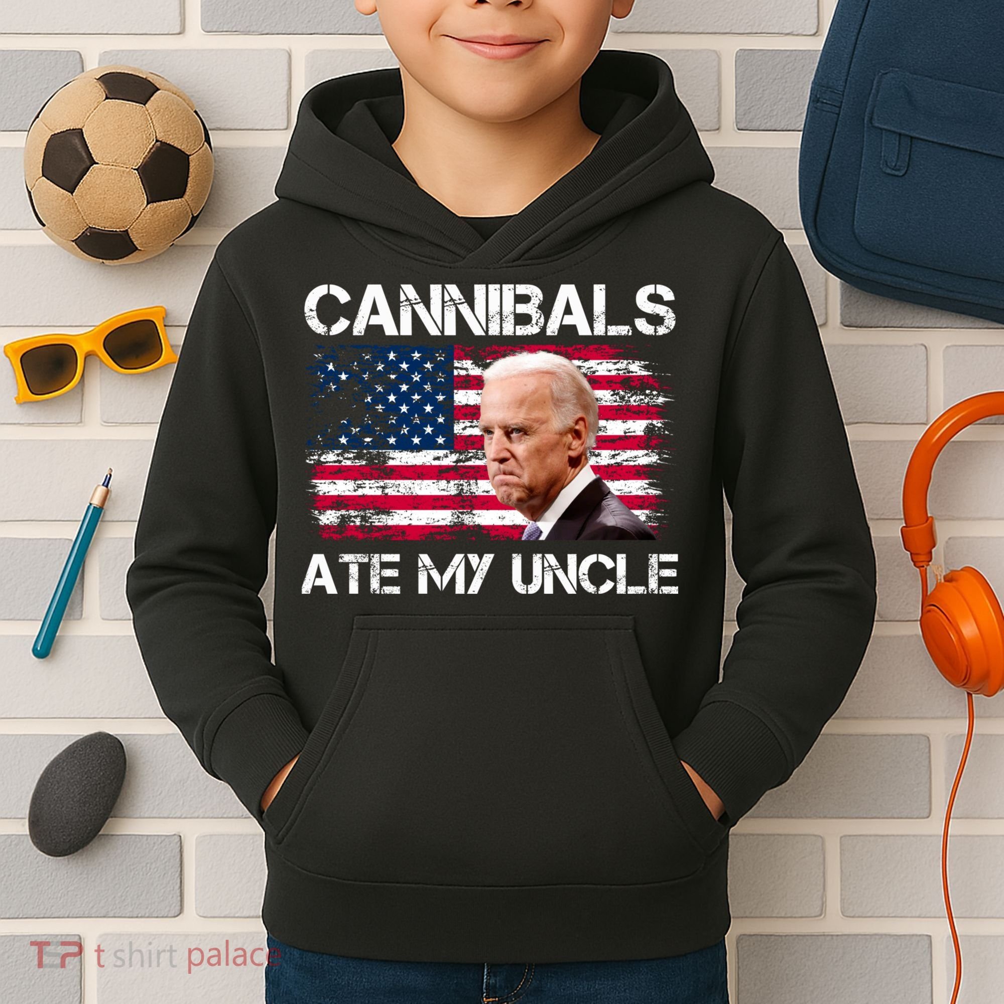Cannibals Ate My Uncle Us Flag Biden Vinatge Kids Hoodie