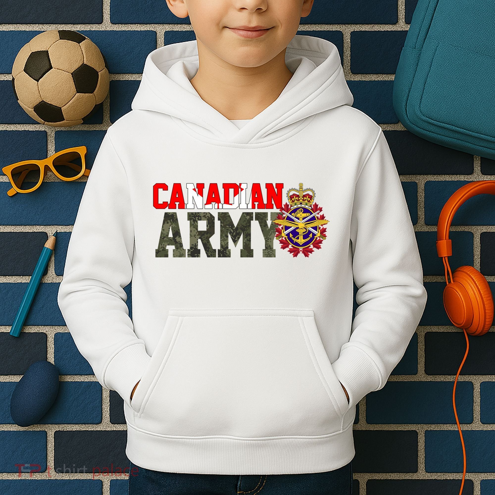 Canadian Army Military Veteran Kids Hoodie