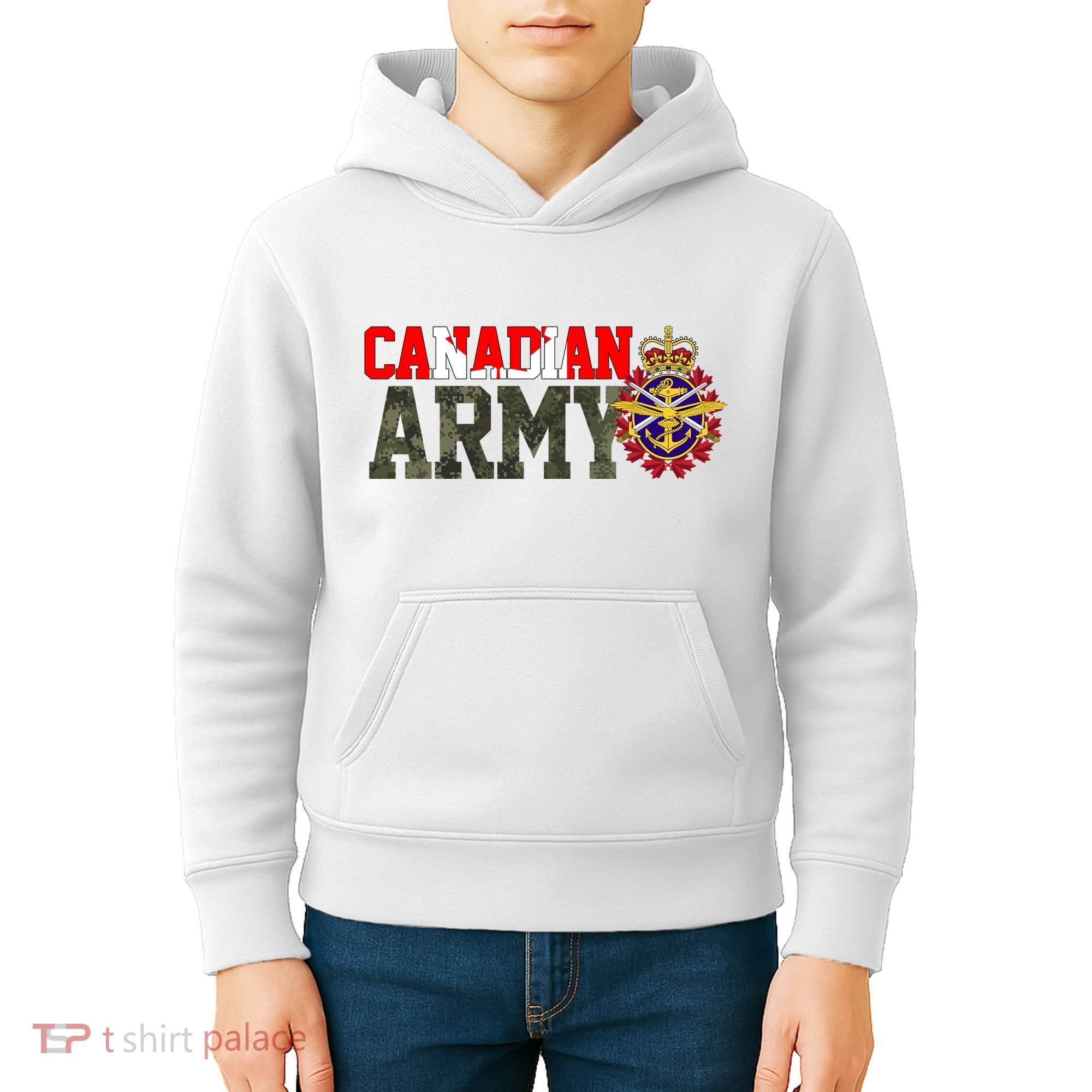 Canadian Army Military Veteran Kids Hoodie
