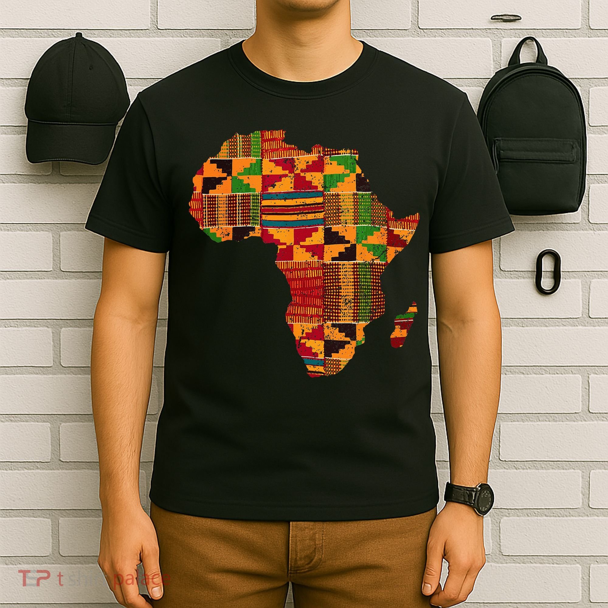 Cool Africa Map Kente Cloth Gift For Men Women African Lover T-Shirt