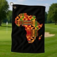 Cool Africa Map Kente Cloth Gift For Men Women African Lover Golf Towel thumb 1