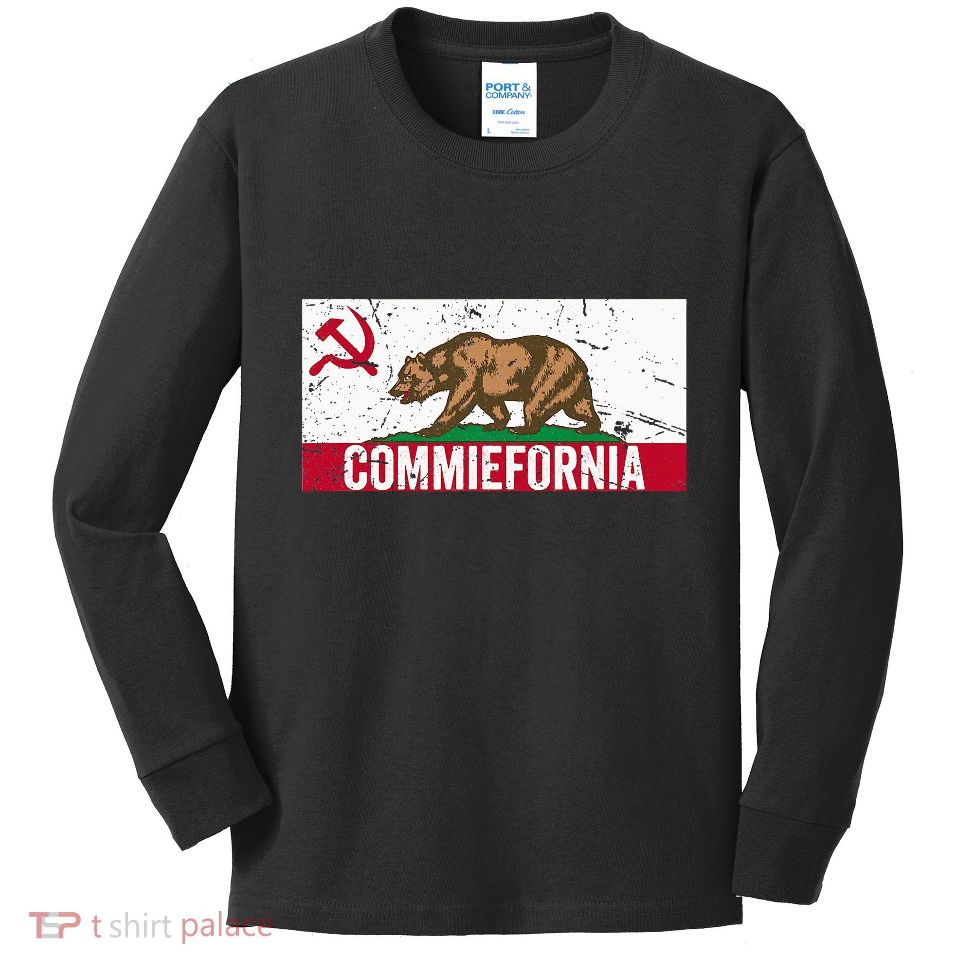Commiefornia Anti Marxist Communist California Flag Kids Long Sleeve Shirt
