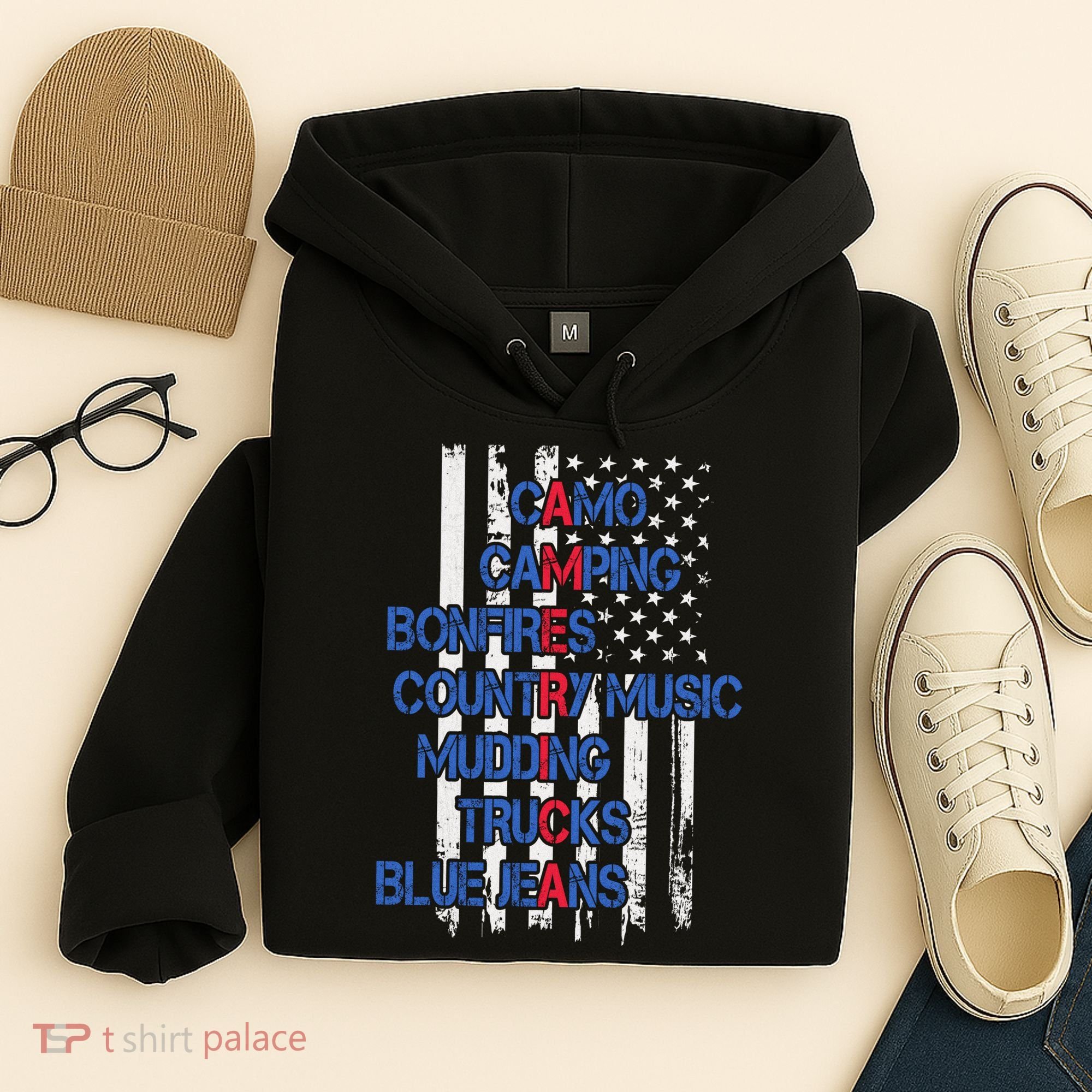 Camo Camping Bonfires Country Music Mudding  Trucks Blue Jeans Hoodie