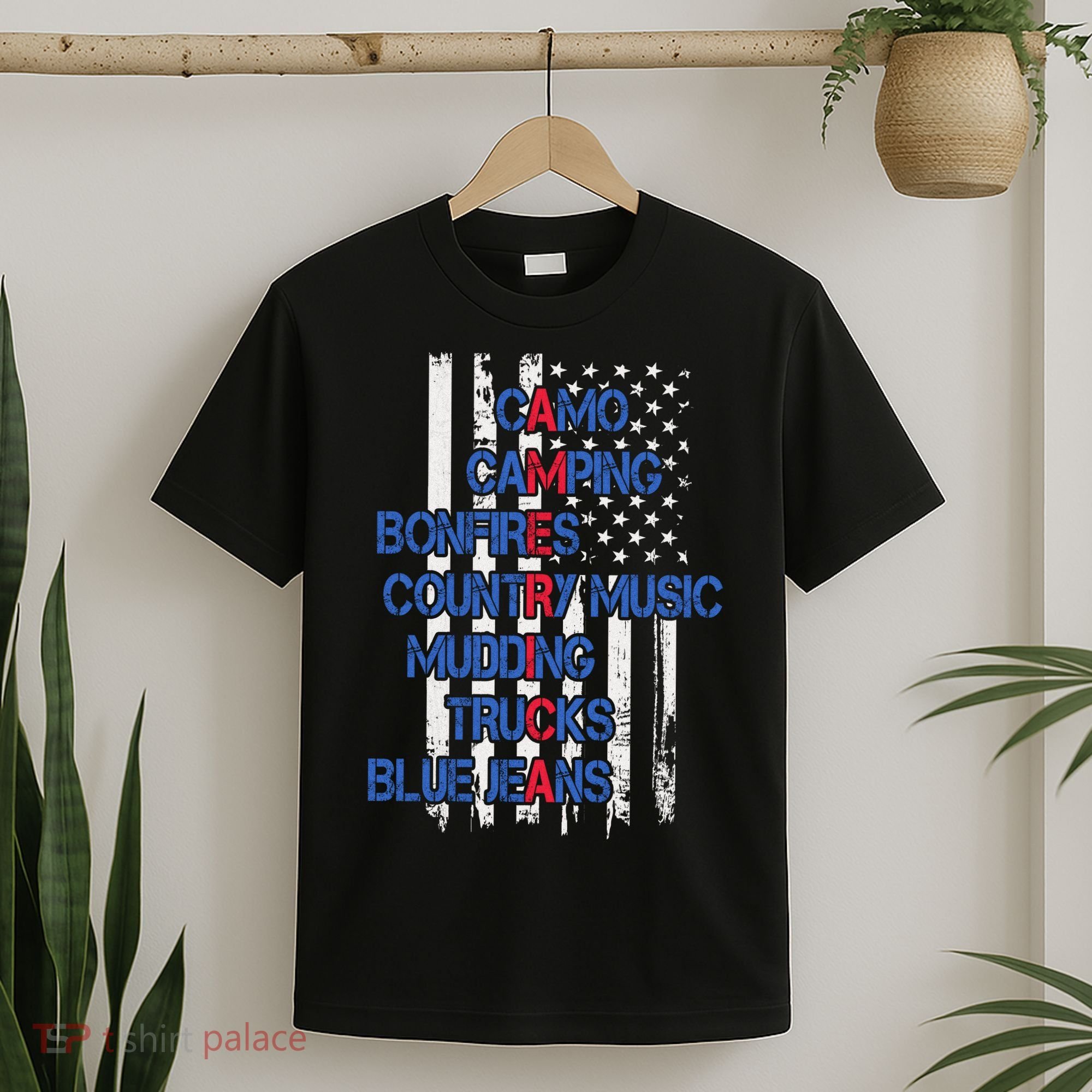 Camo Camping Bonfires Country Music Mudding  Trucks Blue Jeans T-Shirt
