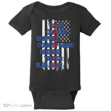 Camo Camping Bonfires Country Music Mudding  Trucks Blue Jeans Baby Bodysuit