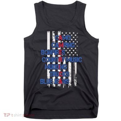 Camo Camping Bonfires Country Music Mudding  Trucks Blue Jeans Tank Top