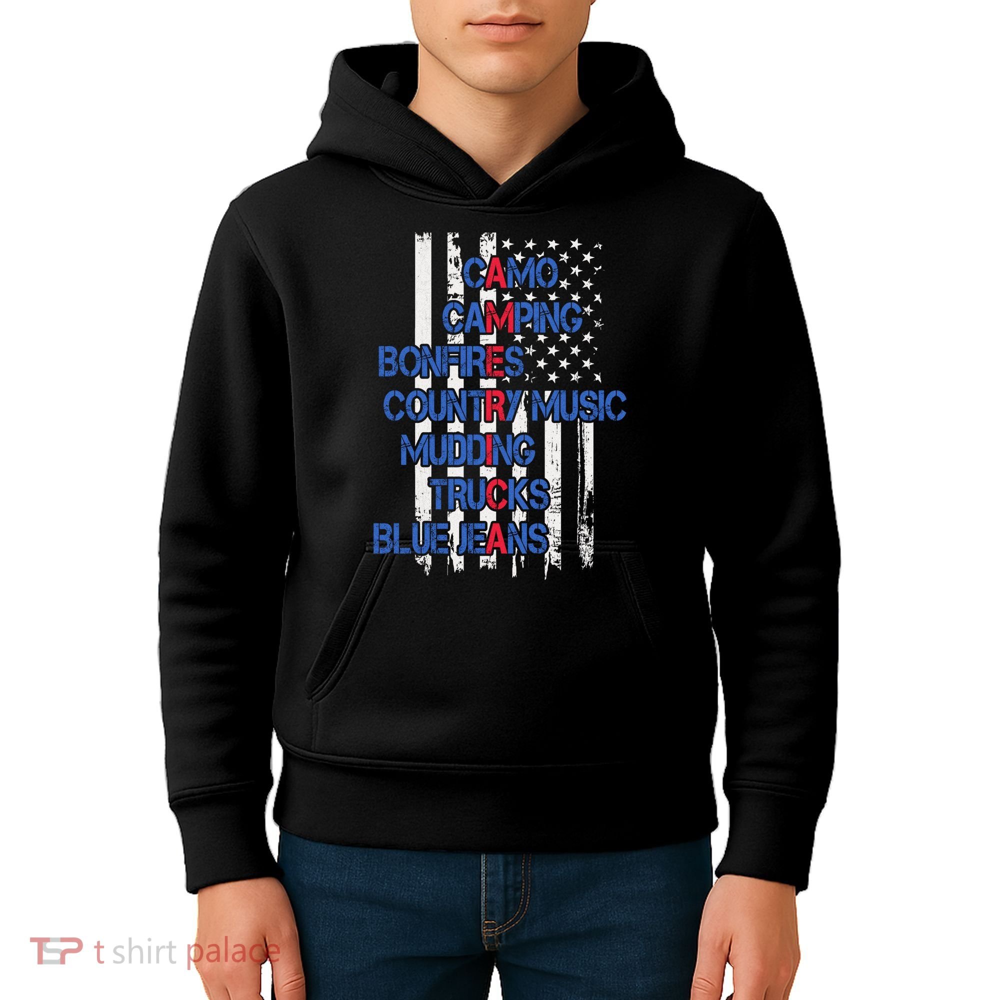 Camo Camping Bonfires Country Music Mudding  Trucks Blue Jeans Kids Hoodie