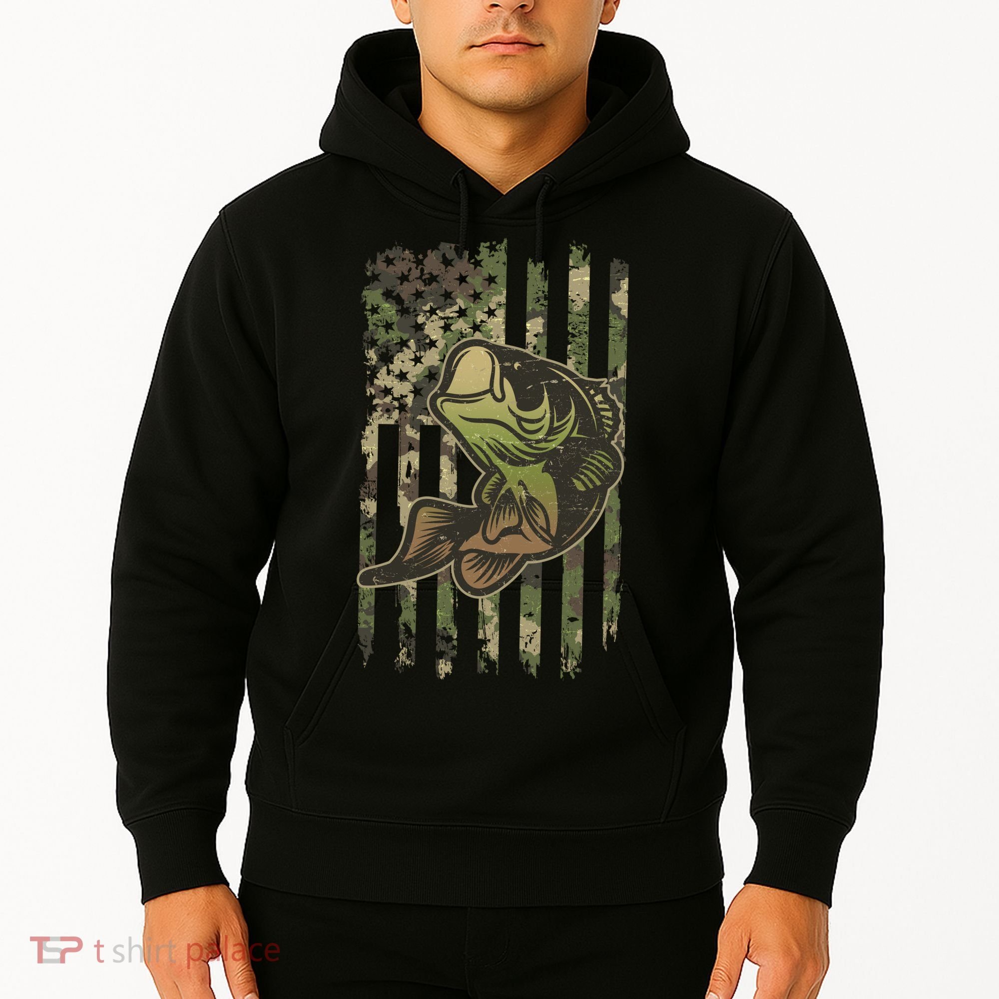 Camouflage American Flag Fishing Camo Hoodie