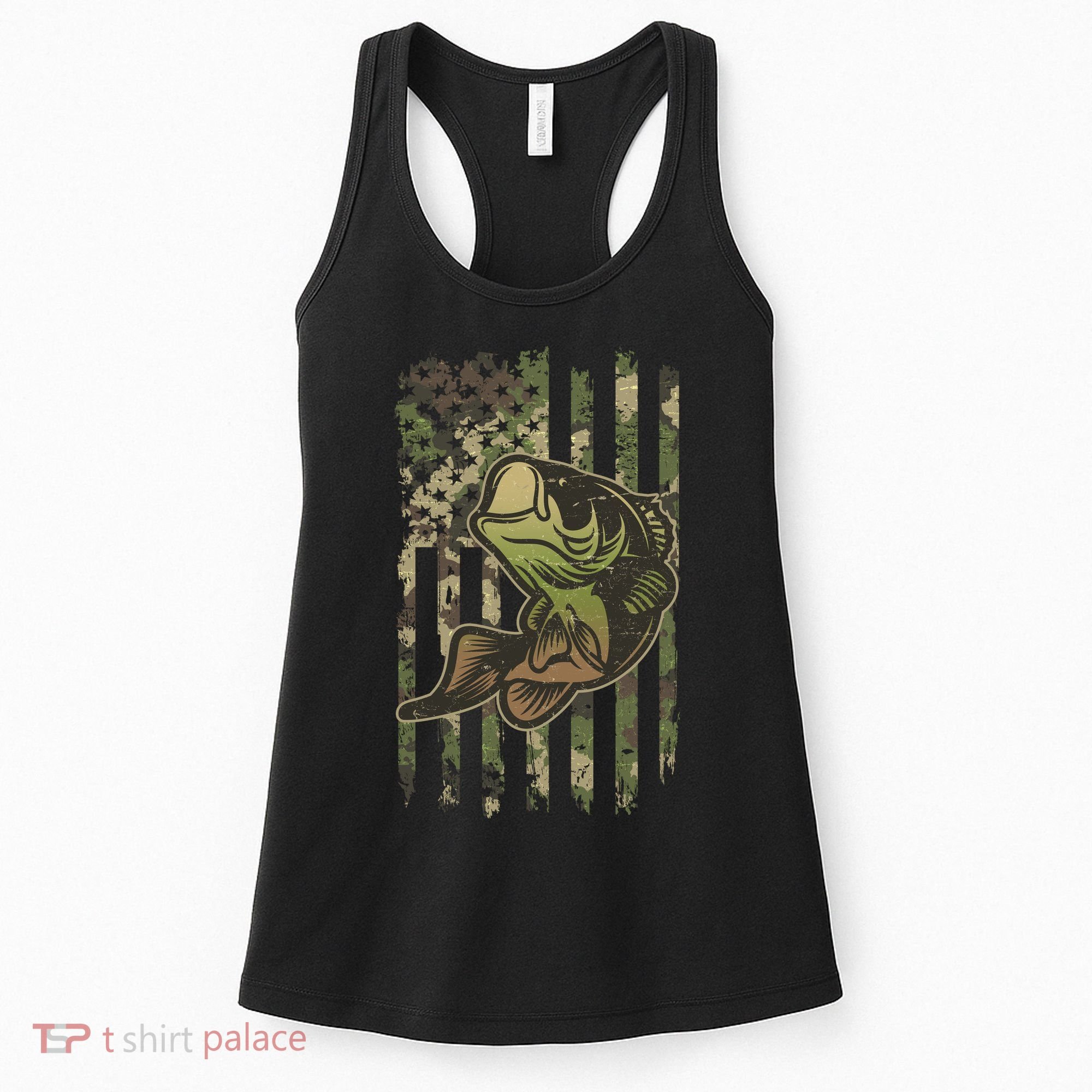 Camouflage American Flag Fishing Camo Women's Tank Top
