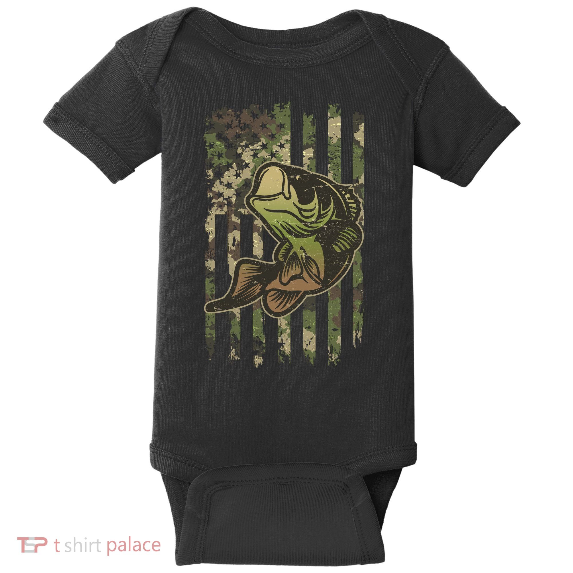 Camouflage American Flag Fishing Camo Baby Bodysuit