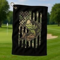 Camouflage American Flag Fishing Camo Golf Towel thumb 1