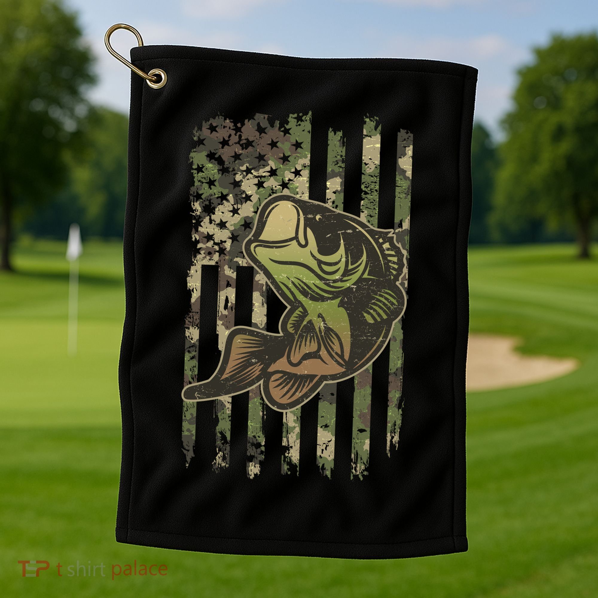 Camouflage American Flag Fishing Camo Golf Towel