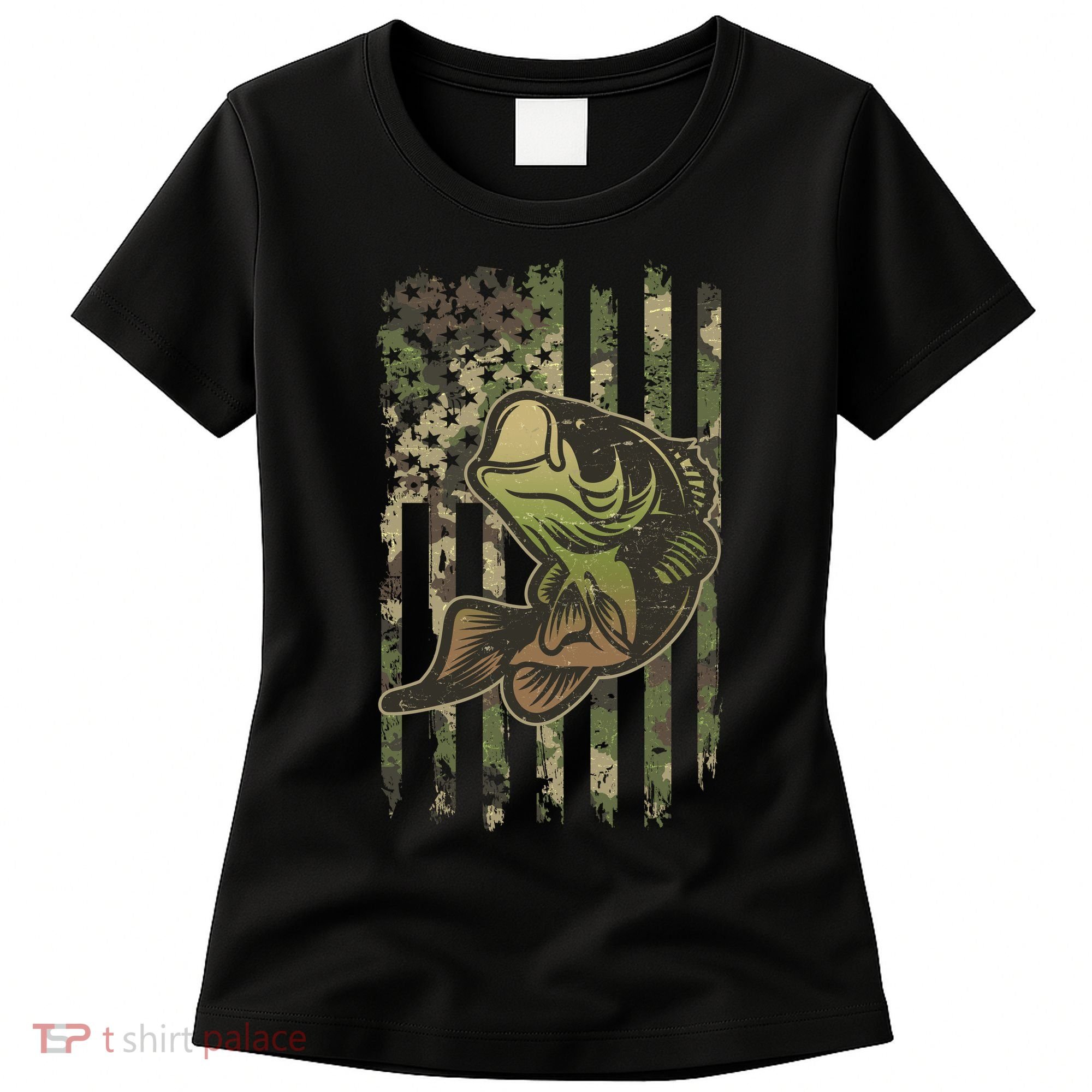 Camouflage American Flag Fishing Camo Women's T-Shirt