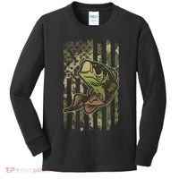 Camouflage American Flag Fishing Camo Kids Long Sleeve Shirt thumb 0