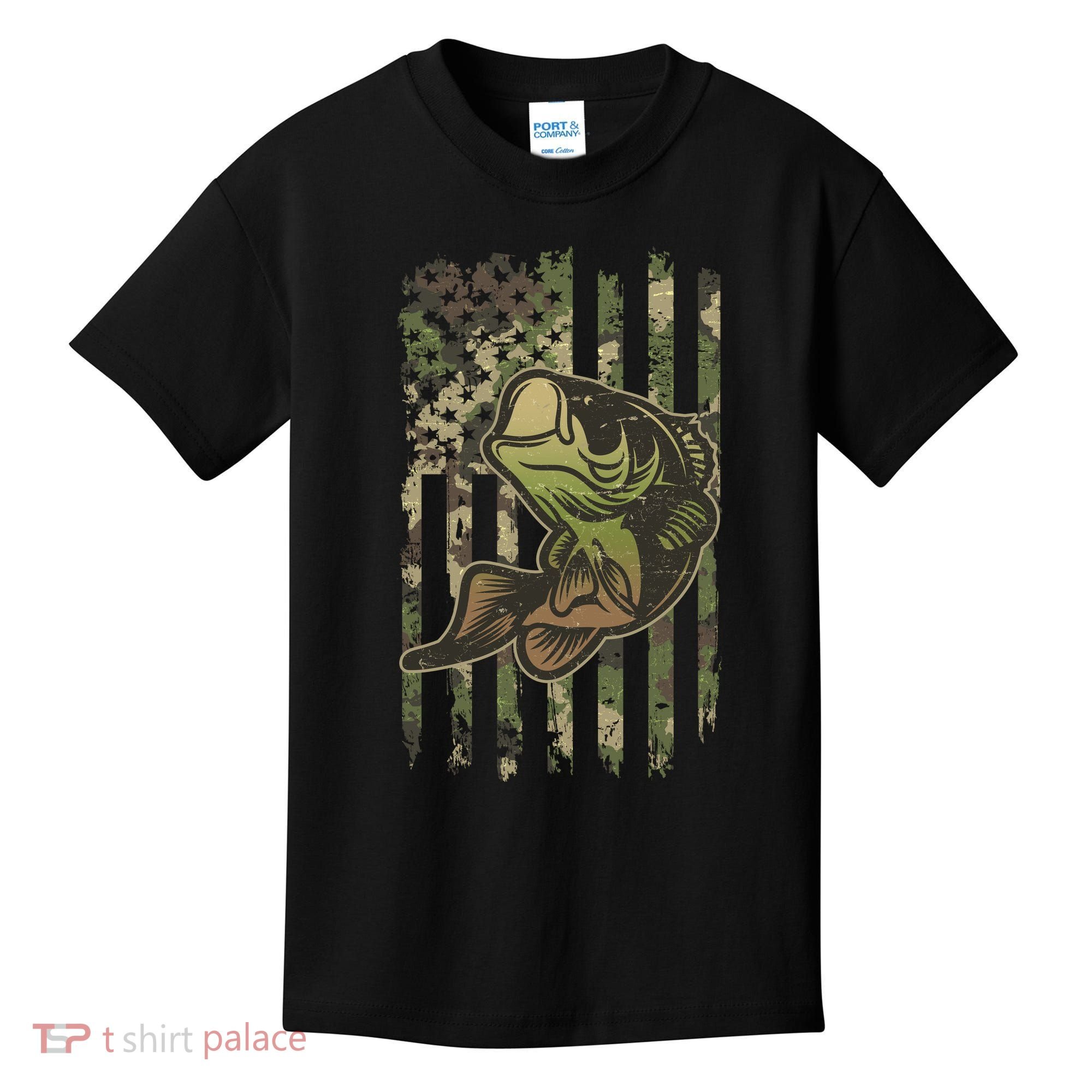 Camouflage American Flag Fishing Camo Kids T-Shirt