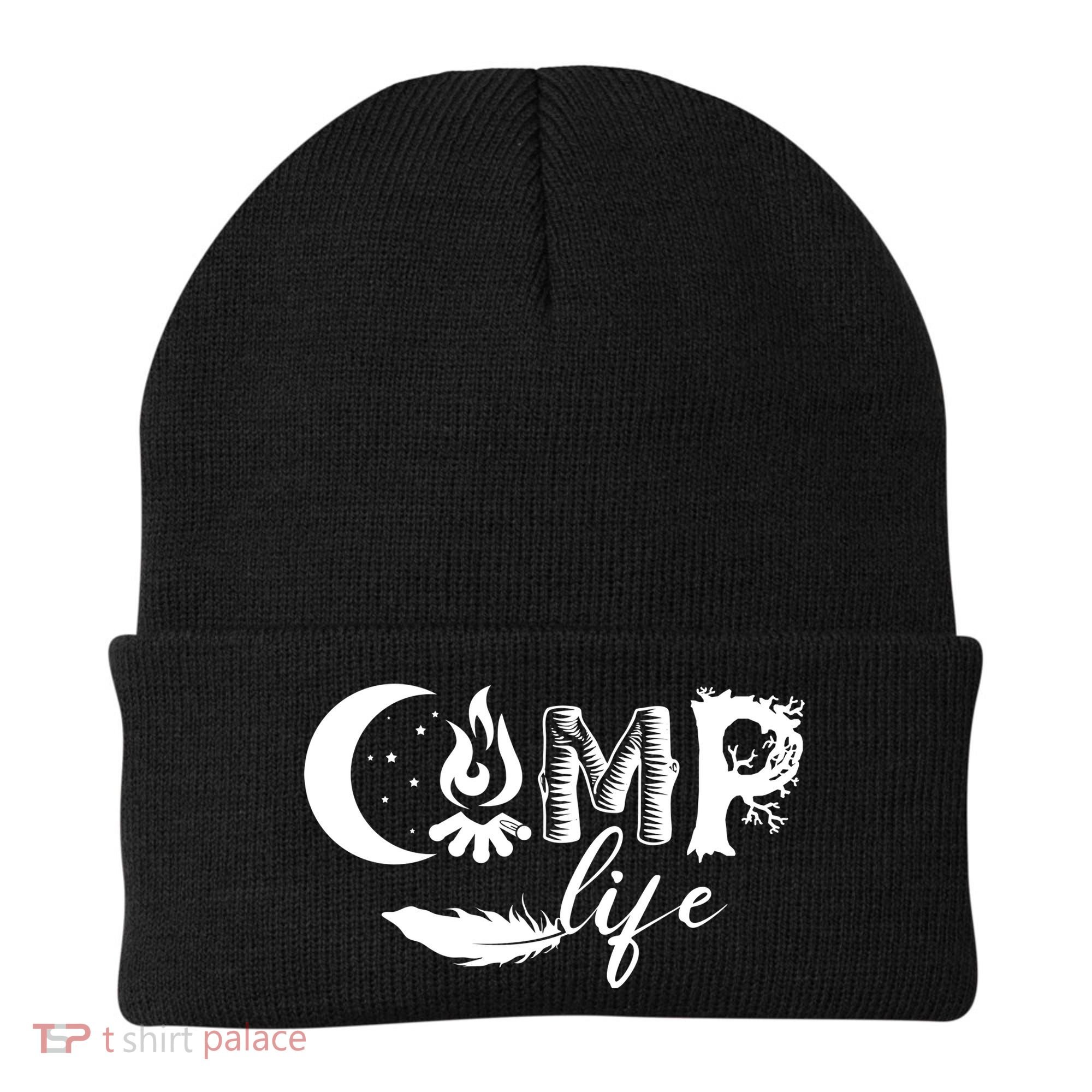 Camp Life Cute Camping Nature Logo Beanie