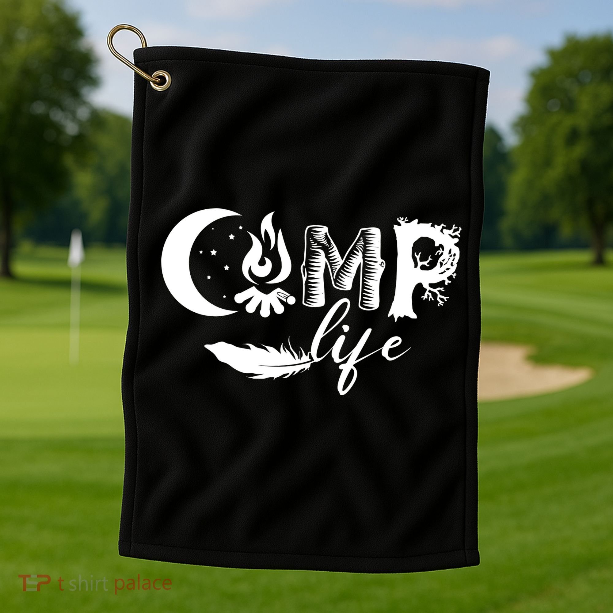 Camp Life Cute Camping Nature Logo Golf Towel