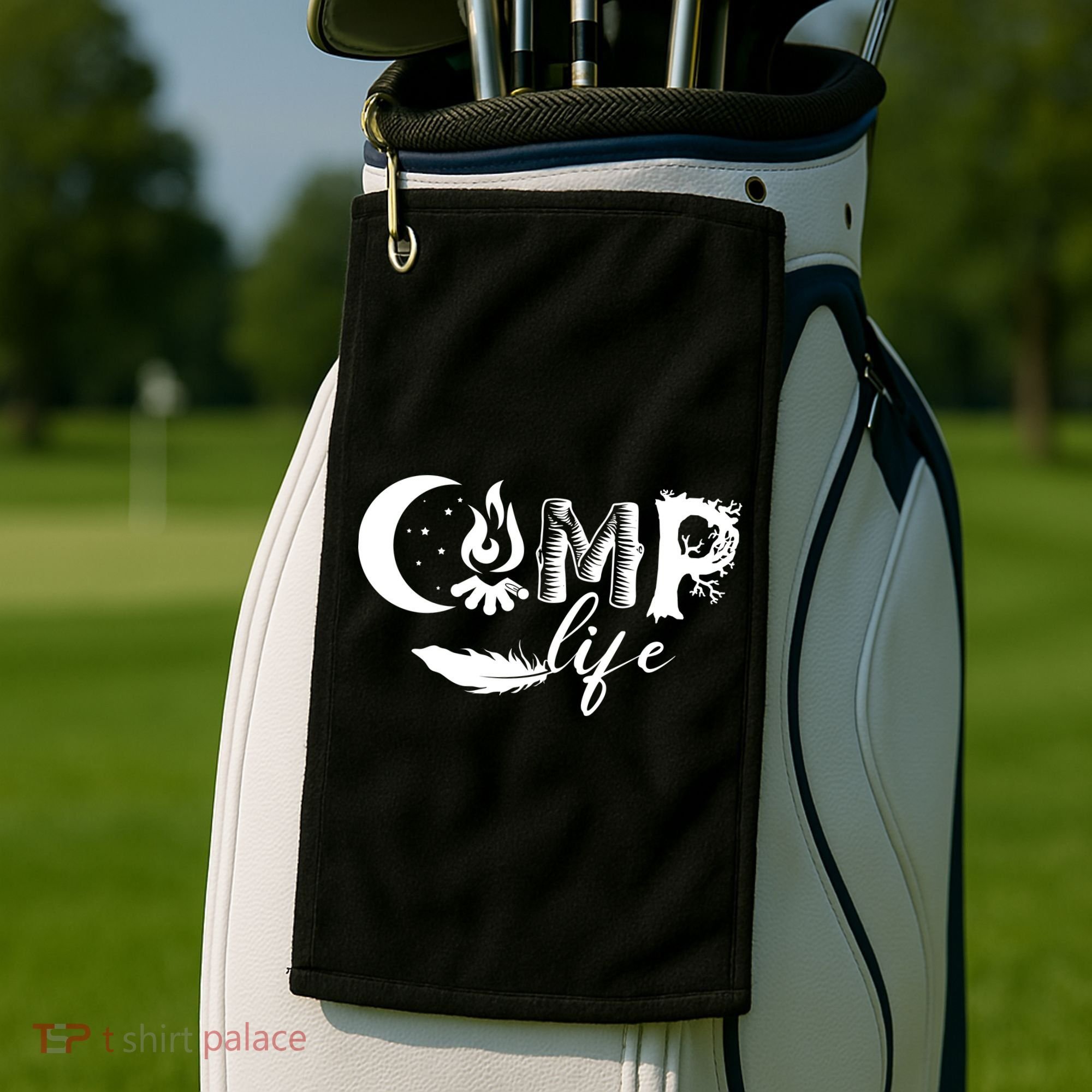 Camp Life Cute Camping Nature Logo Golf Towel