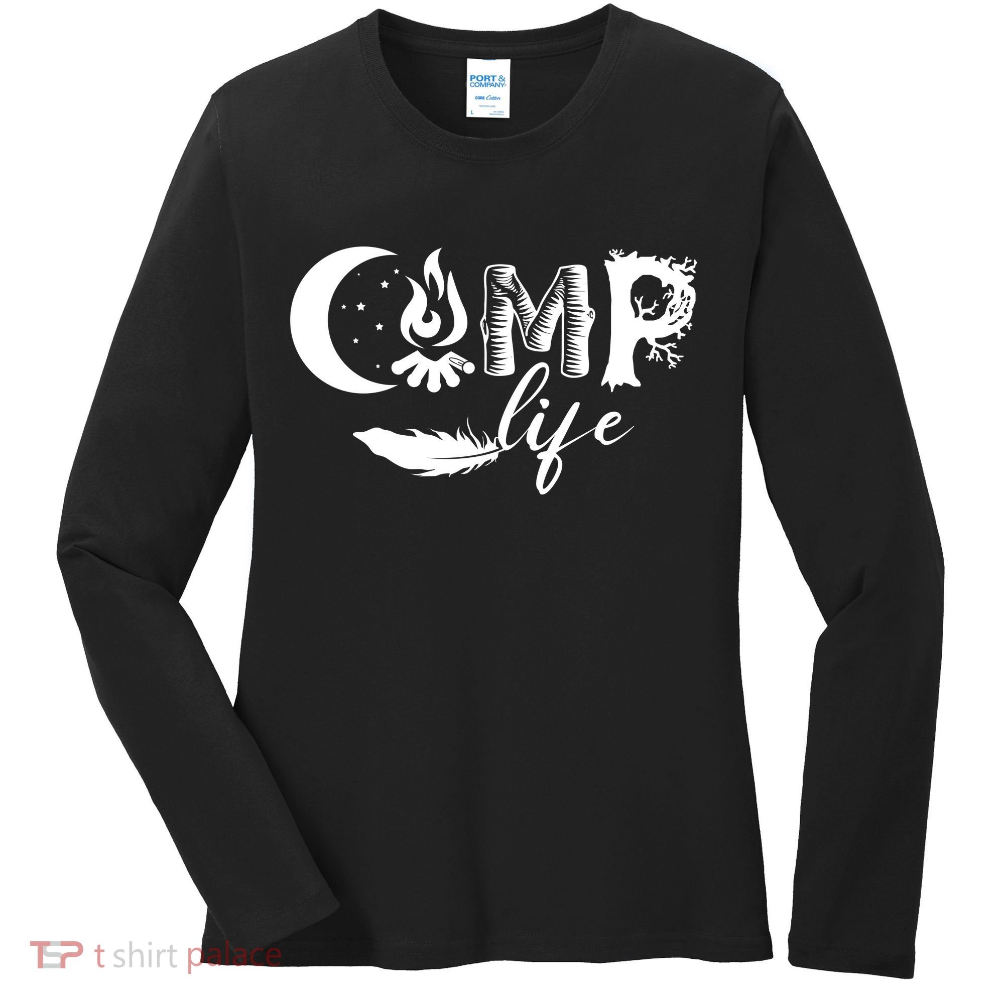 Camp Life Cute Camping Nature Logo Women's Long Sleeve Shirt