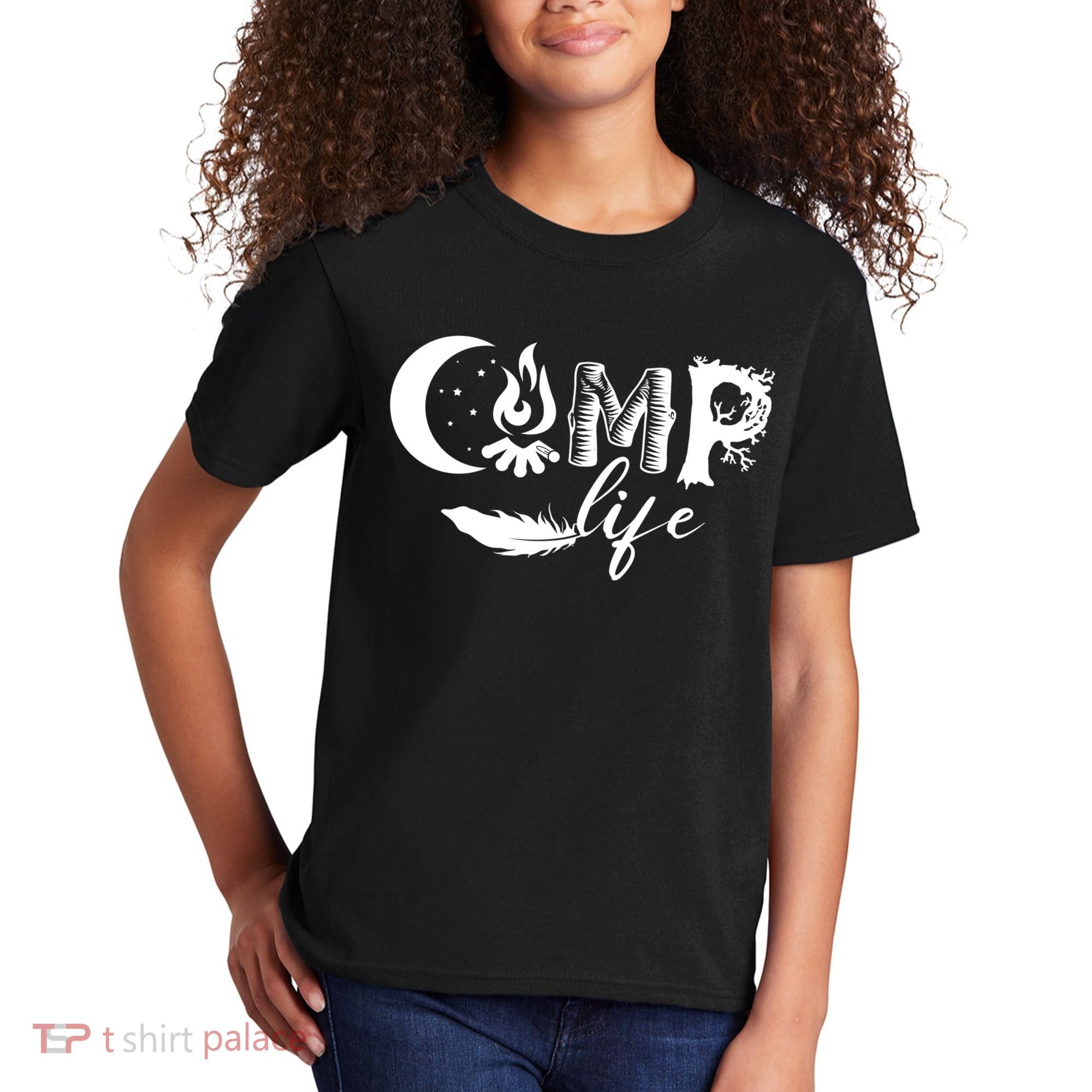 Camp Life Cute Camping Nature Logo Kids T-Shirt