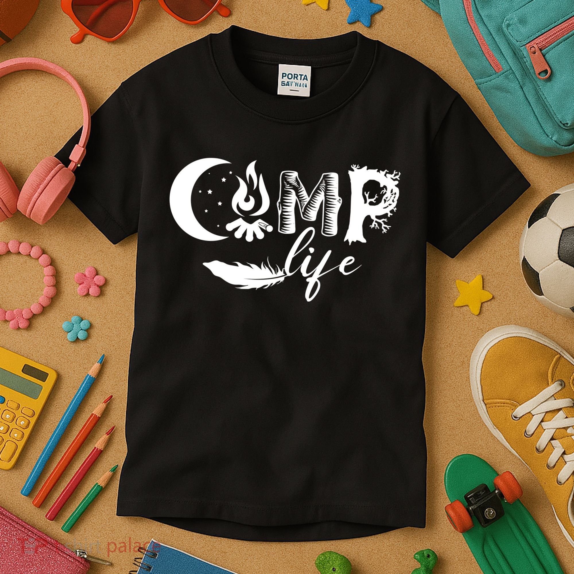 Camp Life Cute Camping Nature Logo Kids T-Shirt