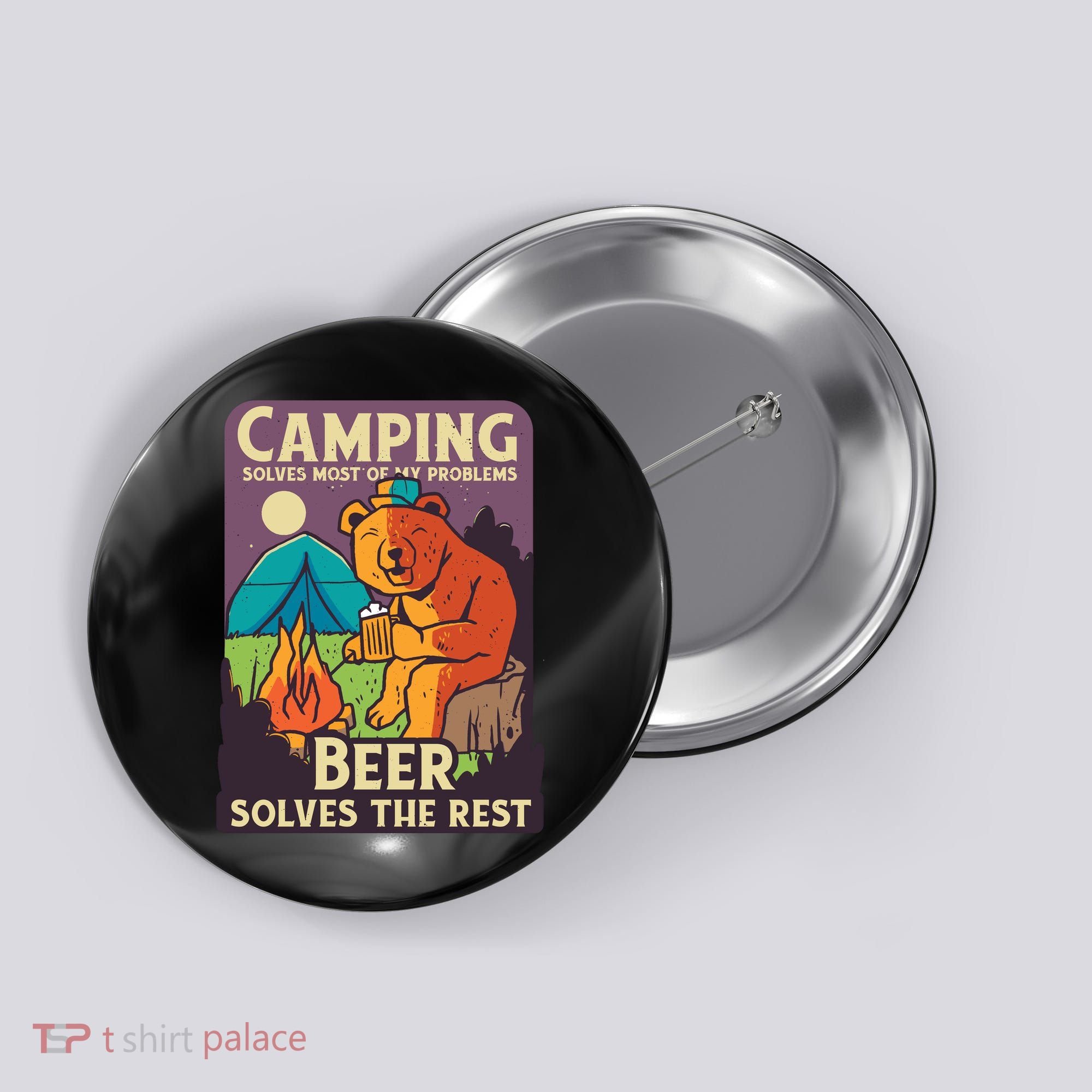 Camping And Beer Funny Button
