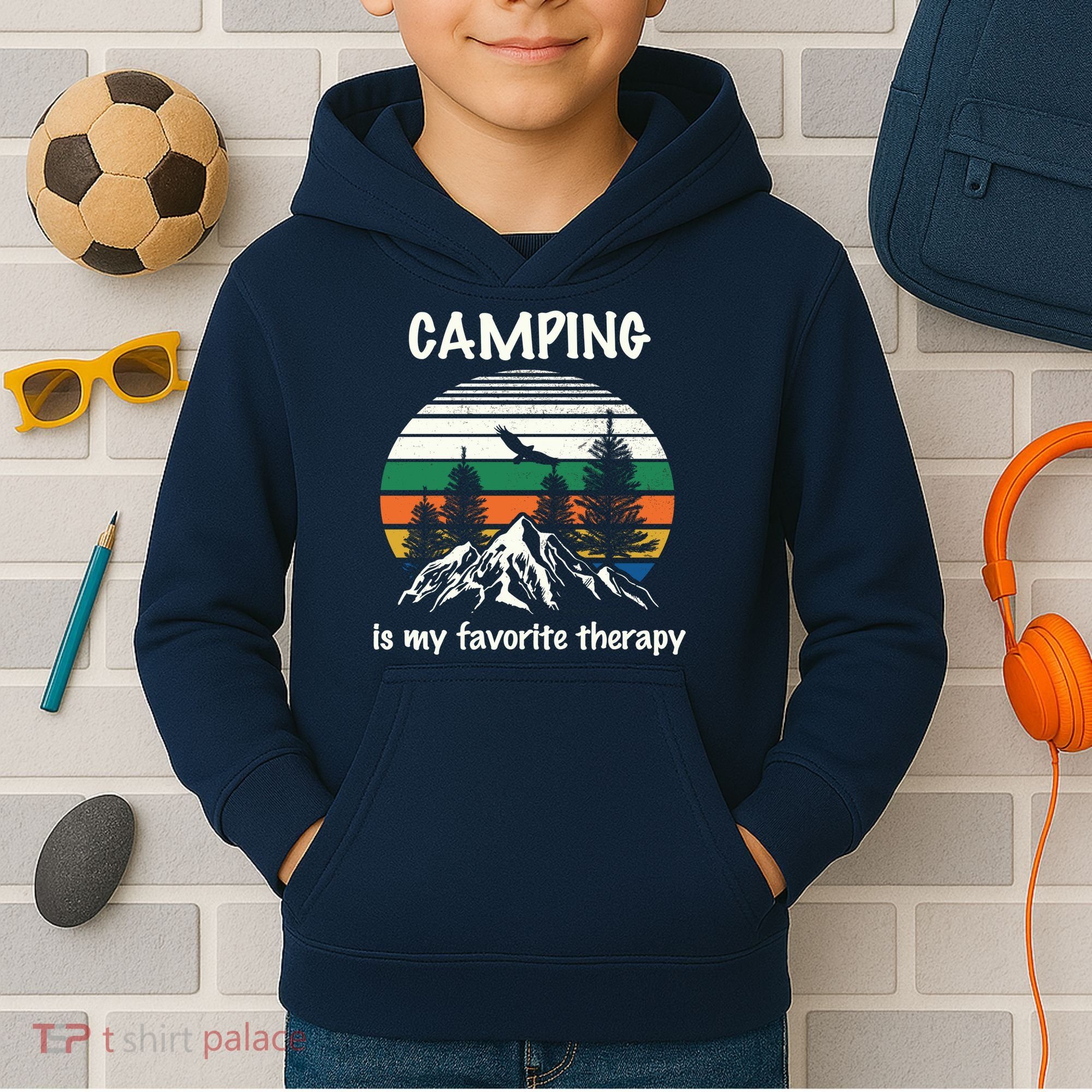 Camping Is My Therapy Kids Hoodie