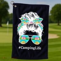 Camping Life Messy Hair Golf Towel thumb 1