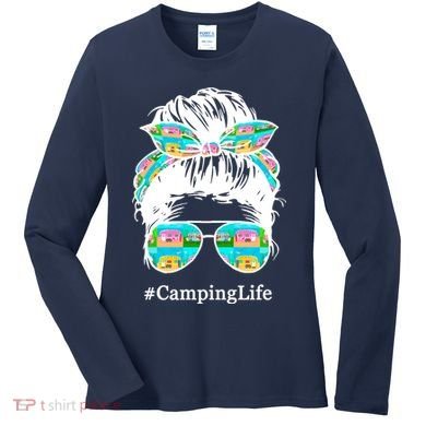 Camping Life Messy Hair Women's Long Sleeve Shirt