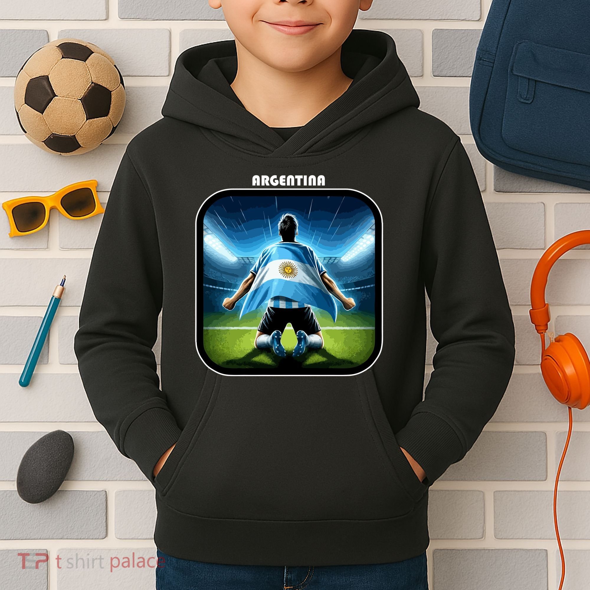 Cool Argentina National Soccer Team With Flag Kids Hoodie