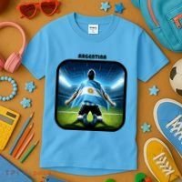 Cool Argentina National Soccer Team With Flag Kids T-Shirt thumb 3