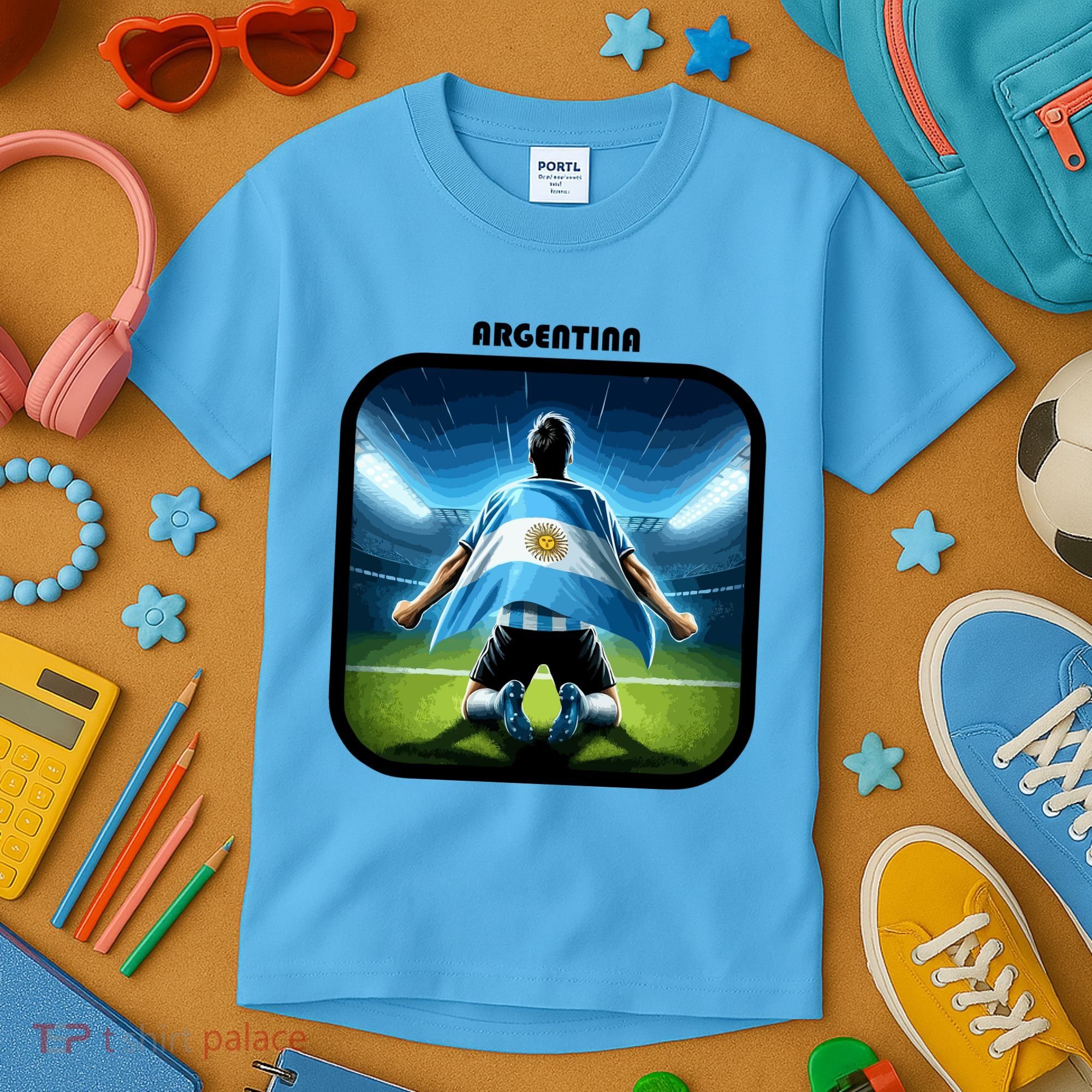Cool Argentina National Soccer Team With Flag Kids T-Shirt