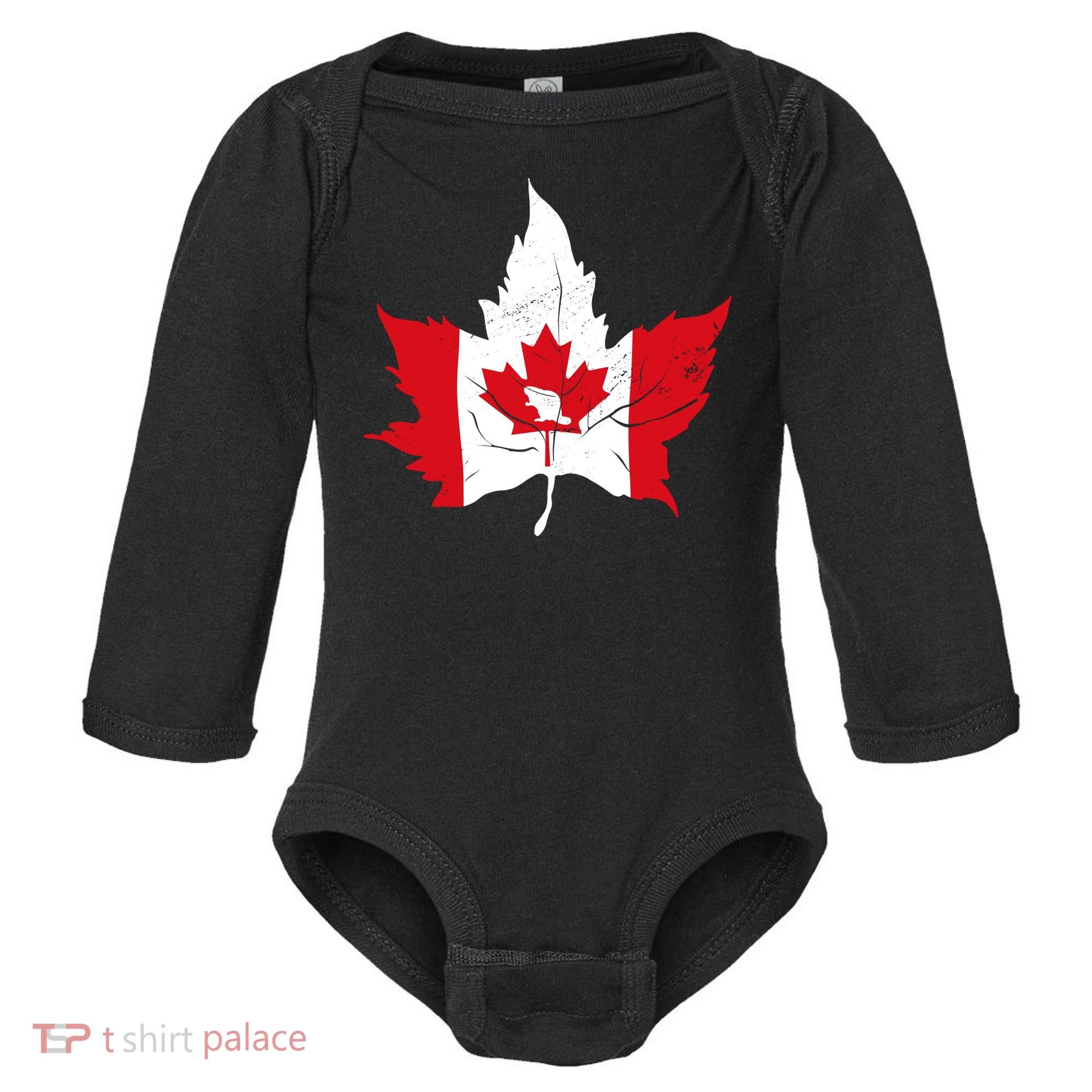 Canada Maple Leaf Flaf Baby Long Sleeve Bodysuit